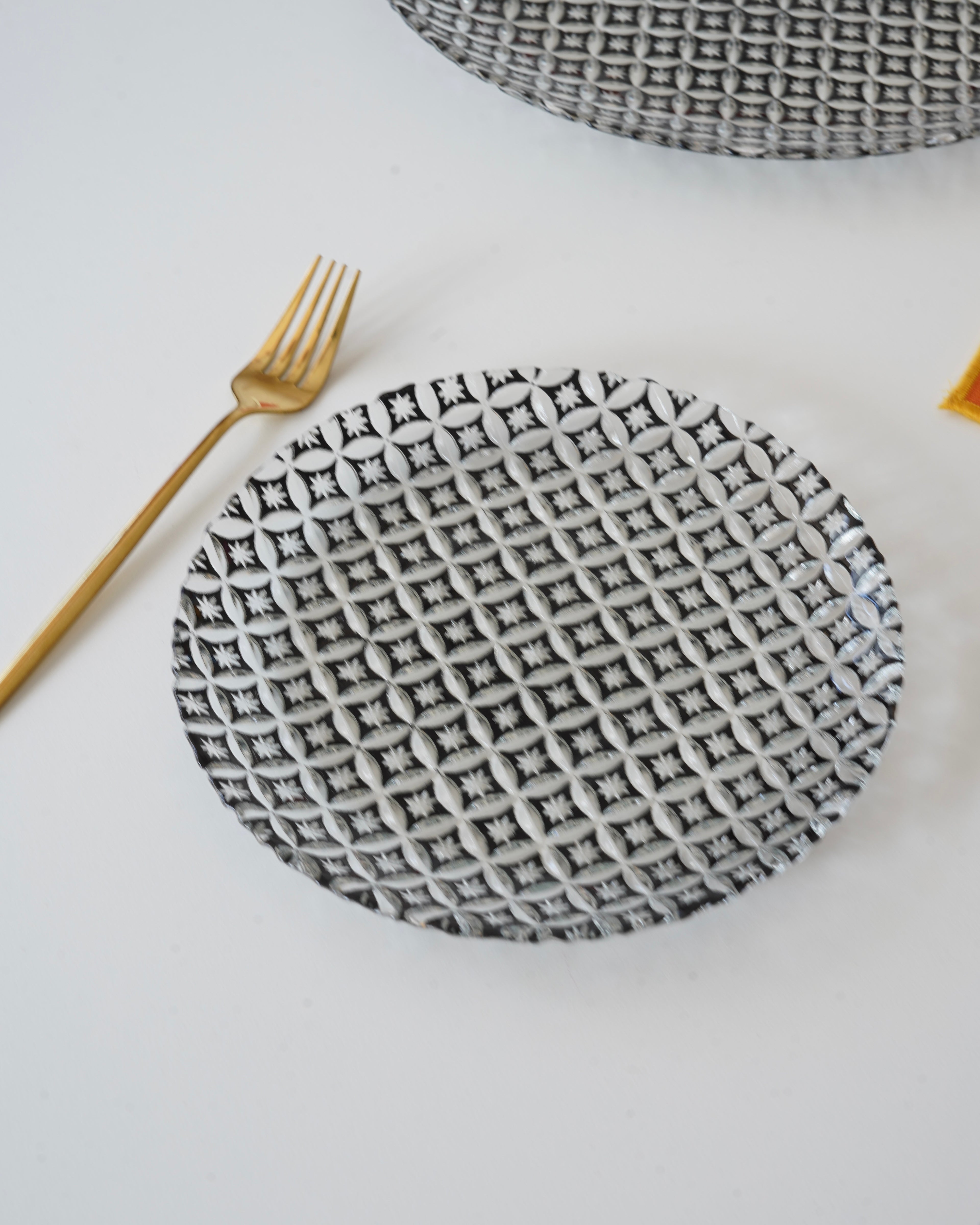 siyah desenli pasta tabağı 6 kişilik 1 adet büyük sunum tabağı