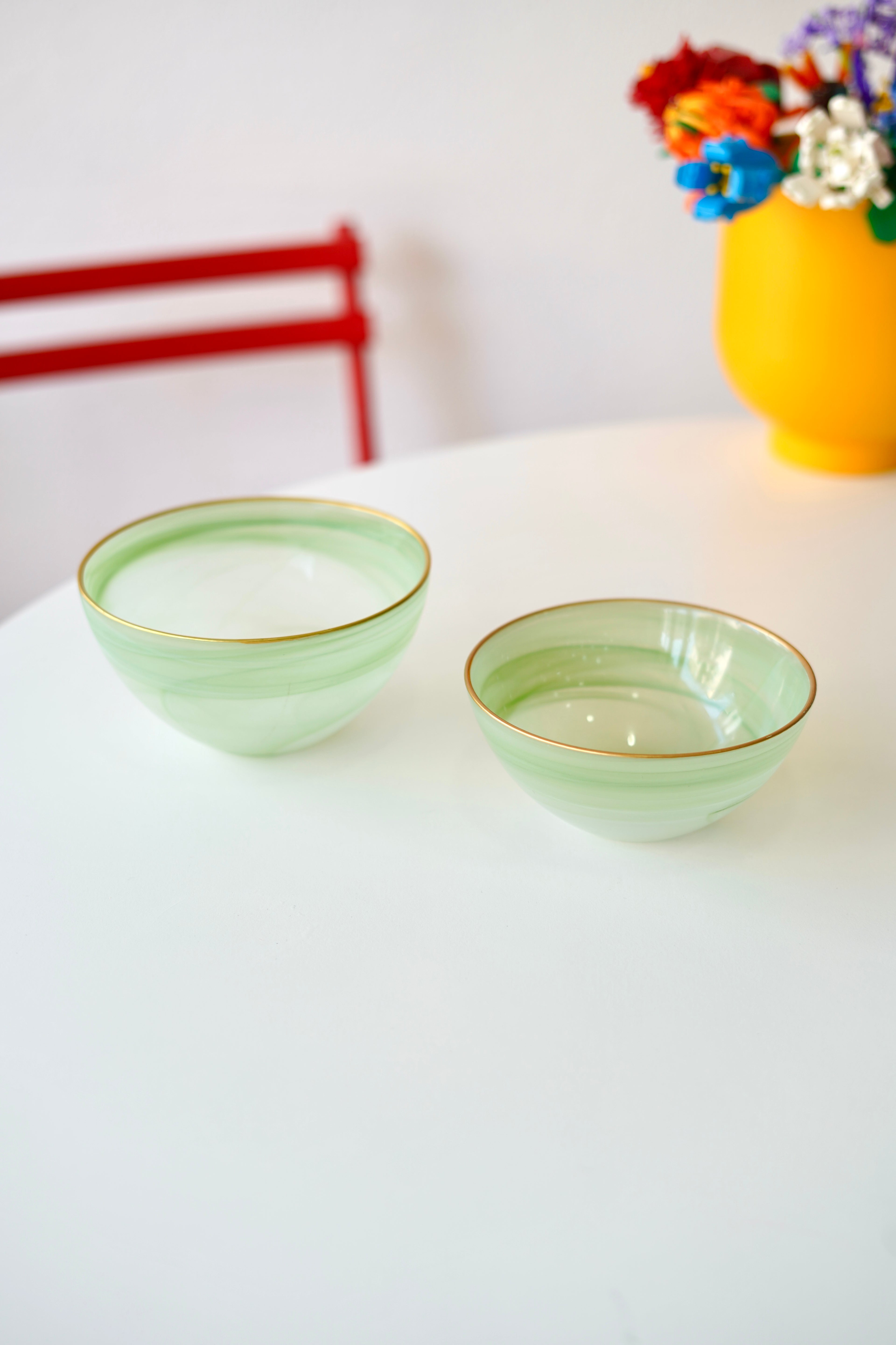 Yeşil 2 boy kenarı yaldızlı kase