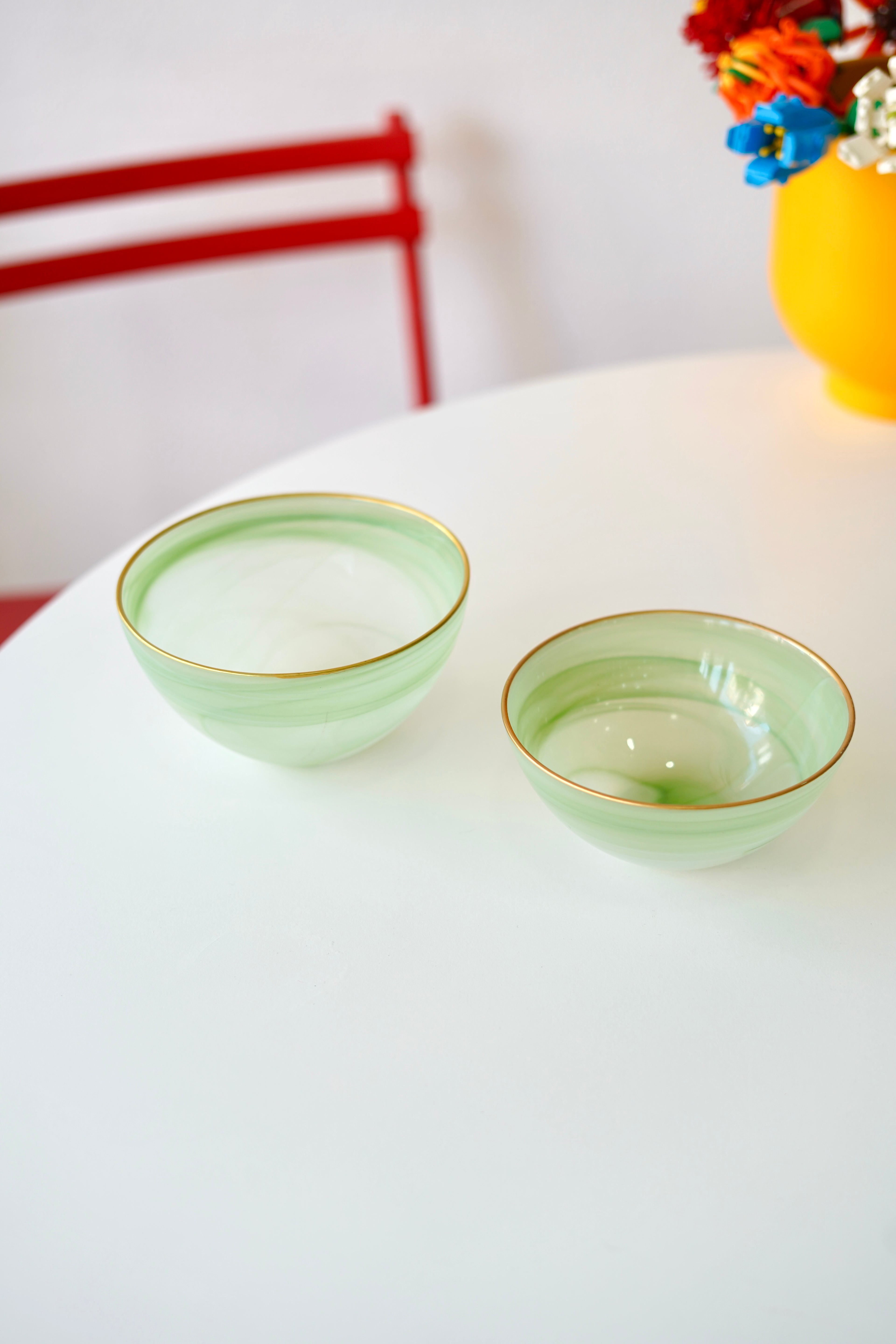 Yeşil 2 boy kenarı yaldızlı kase