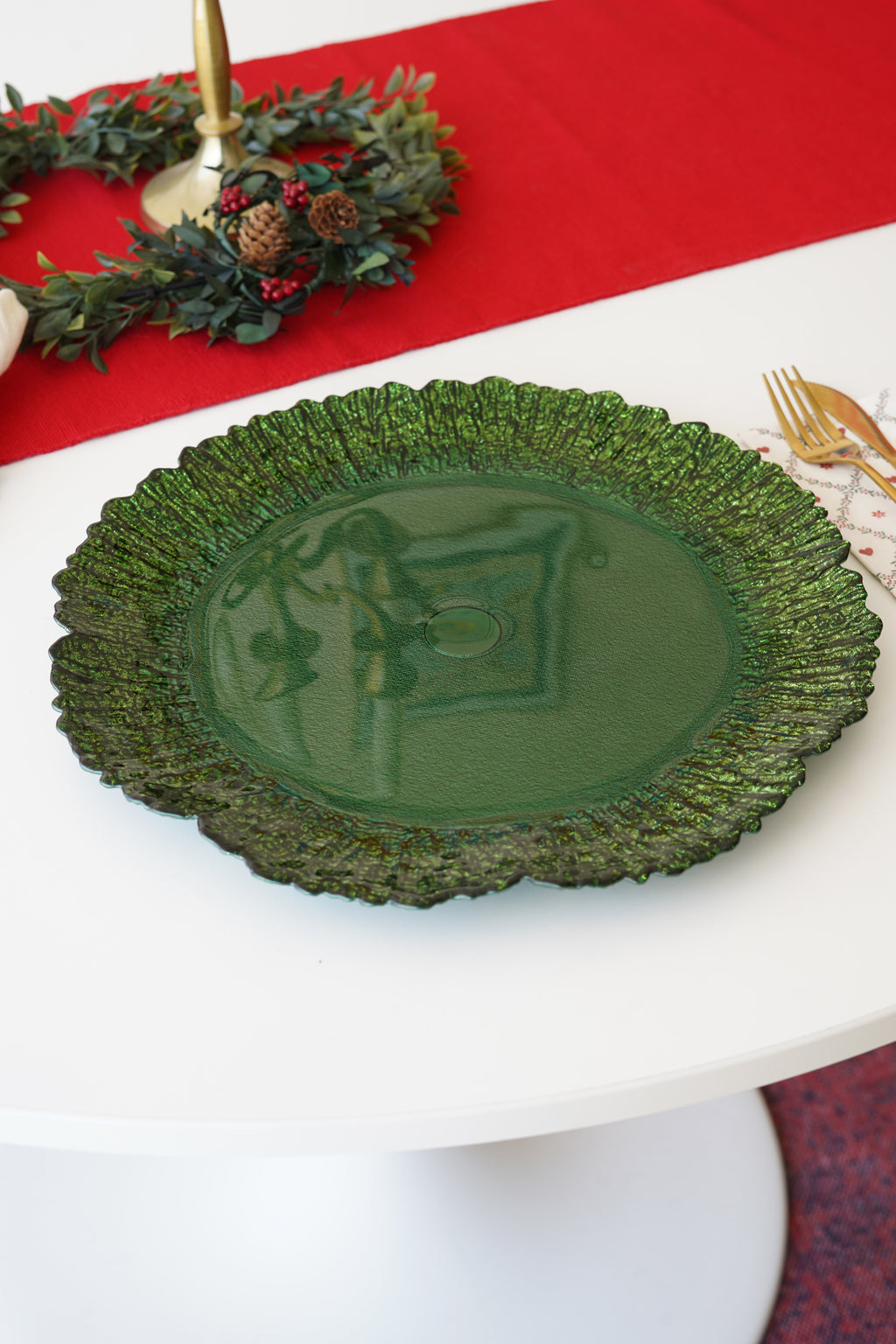 tırtıklı yeşil 6 kişilik tabak