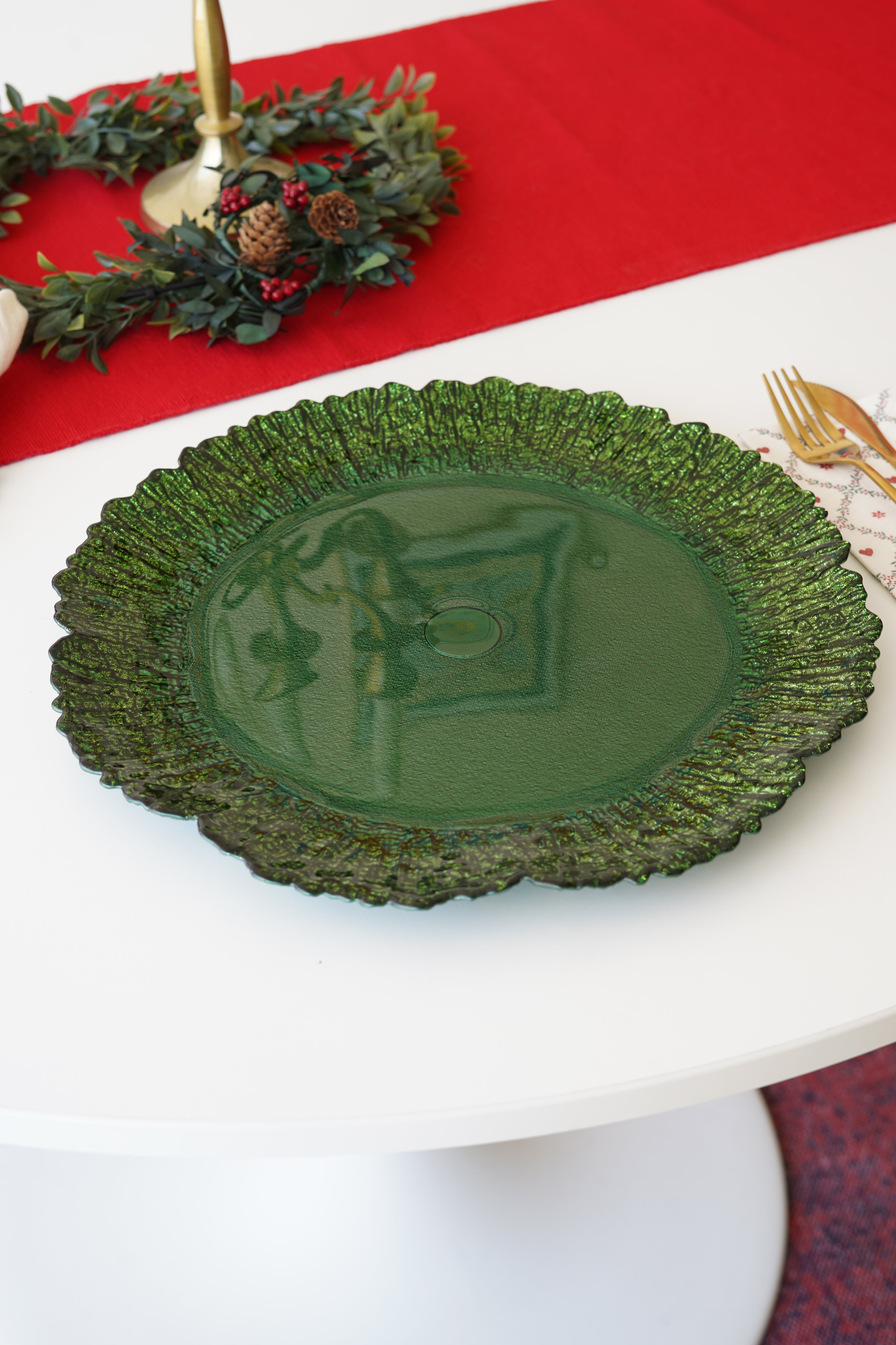 tırtıklı yeşil 6 kişilik tabak