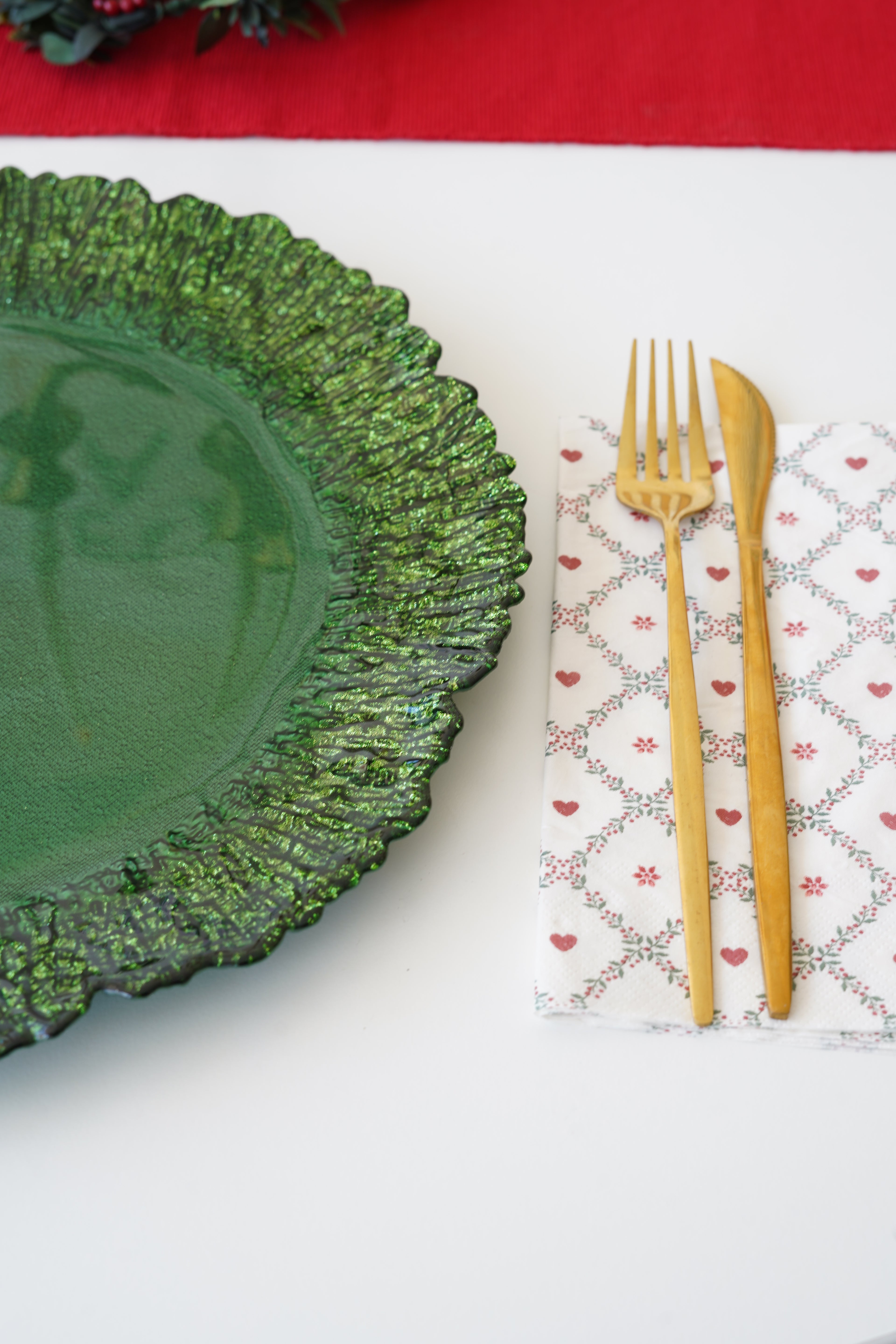 tırtıklı yeşil 6 kişilik tabak