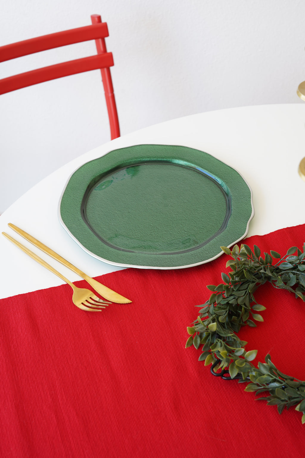 gri detaylı yeşil servis tabağın 6 kişilik