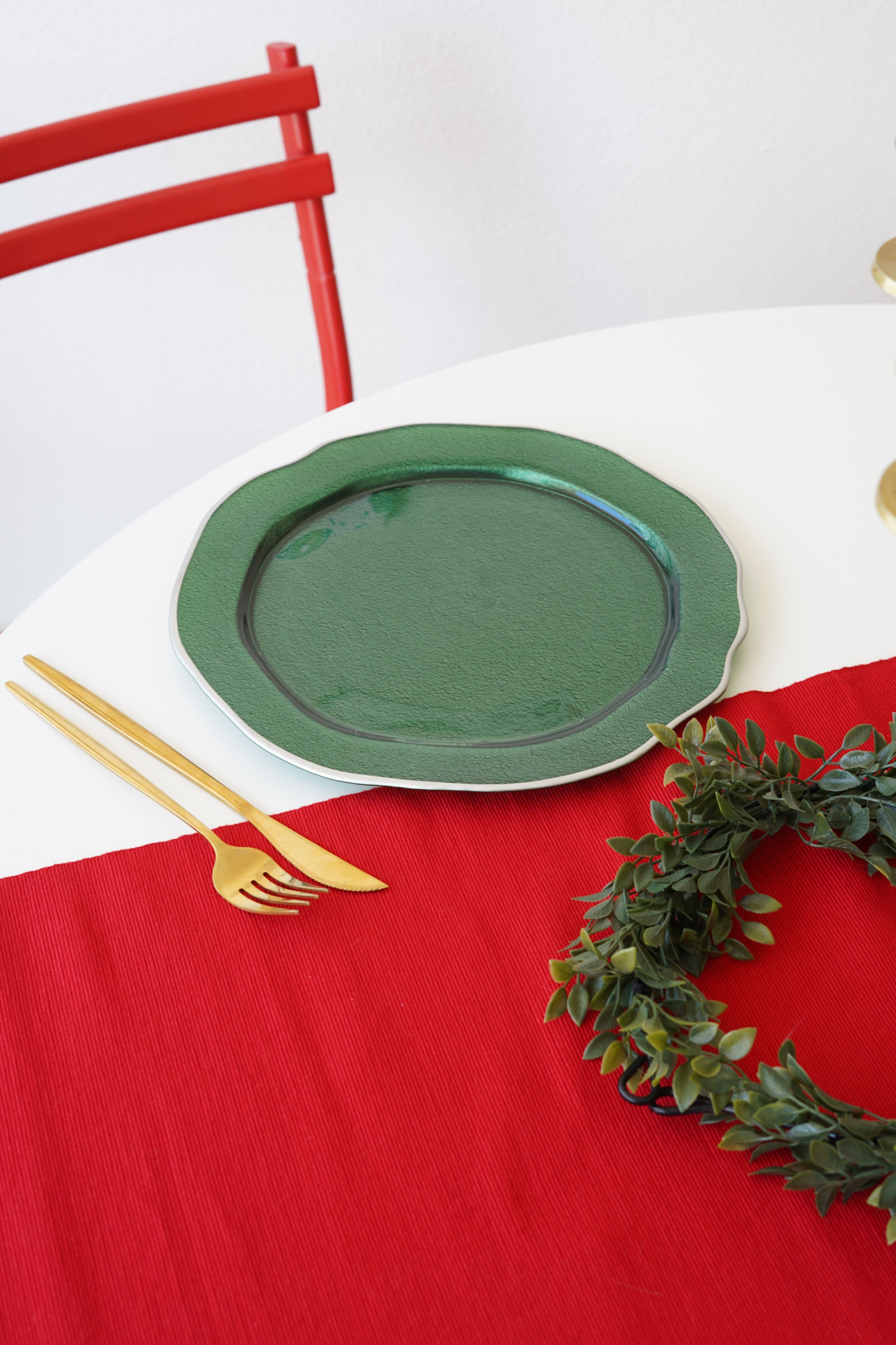 gri detaylı yeşil servis tabağın 6 kişilik