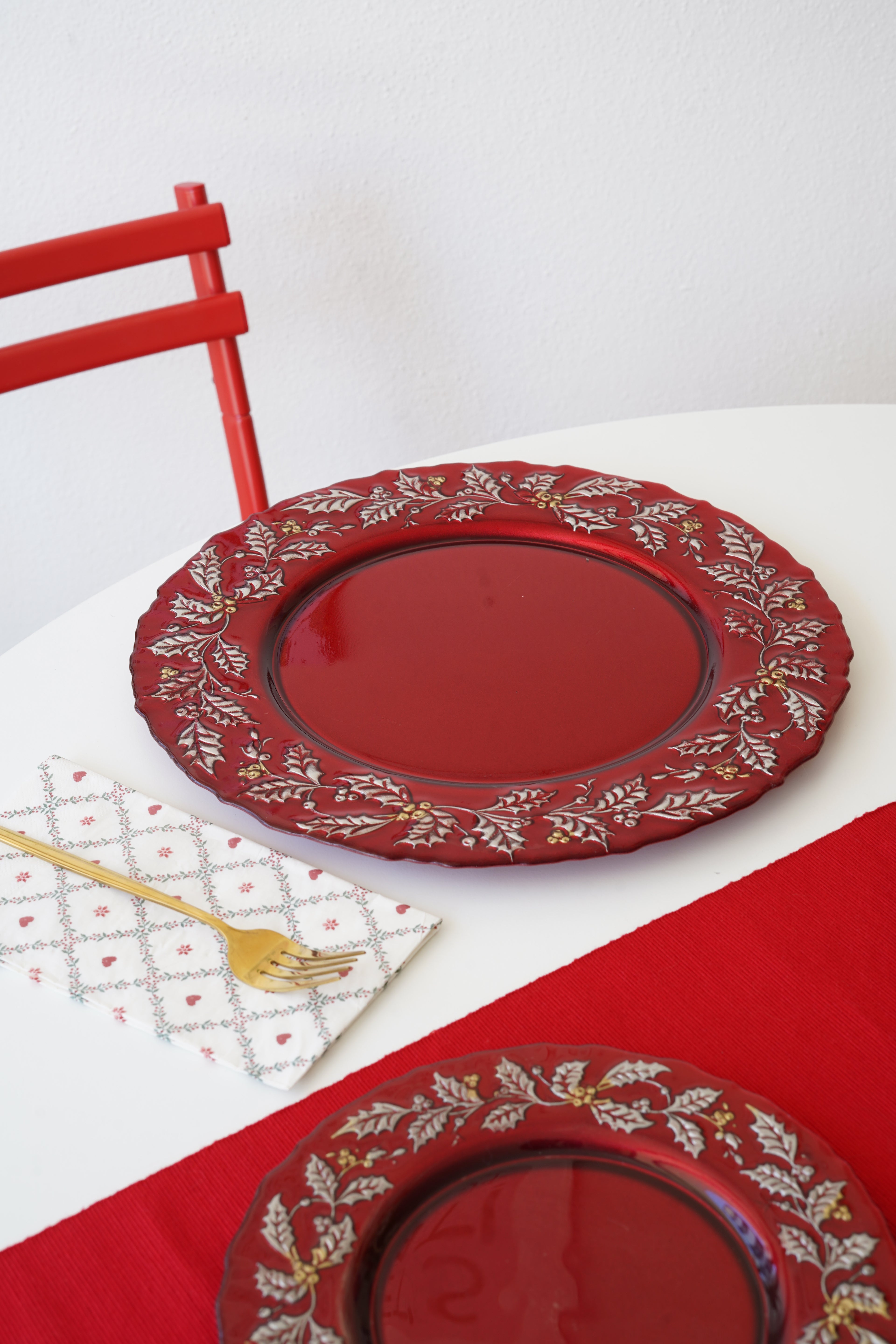 kırmızı yılbaşı desenli 6 kişilik takım 12 parça