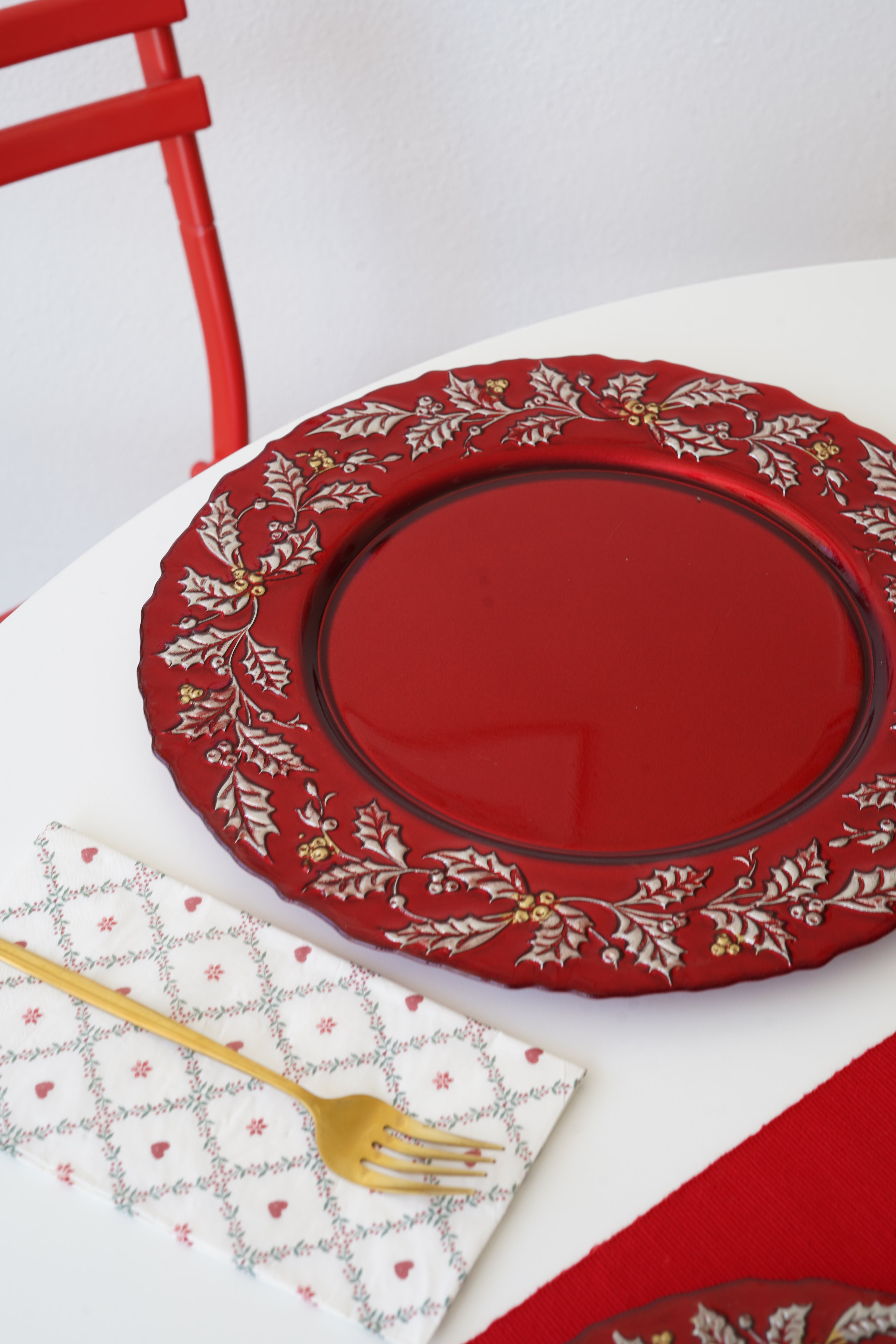 kırmızı yılbaşı desenli 6 kişilik takım 12 parça