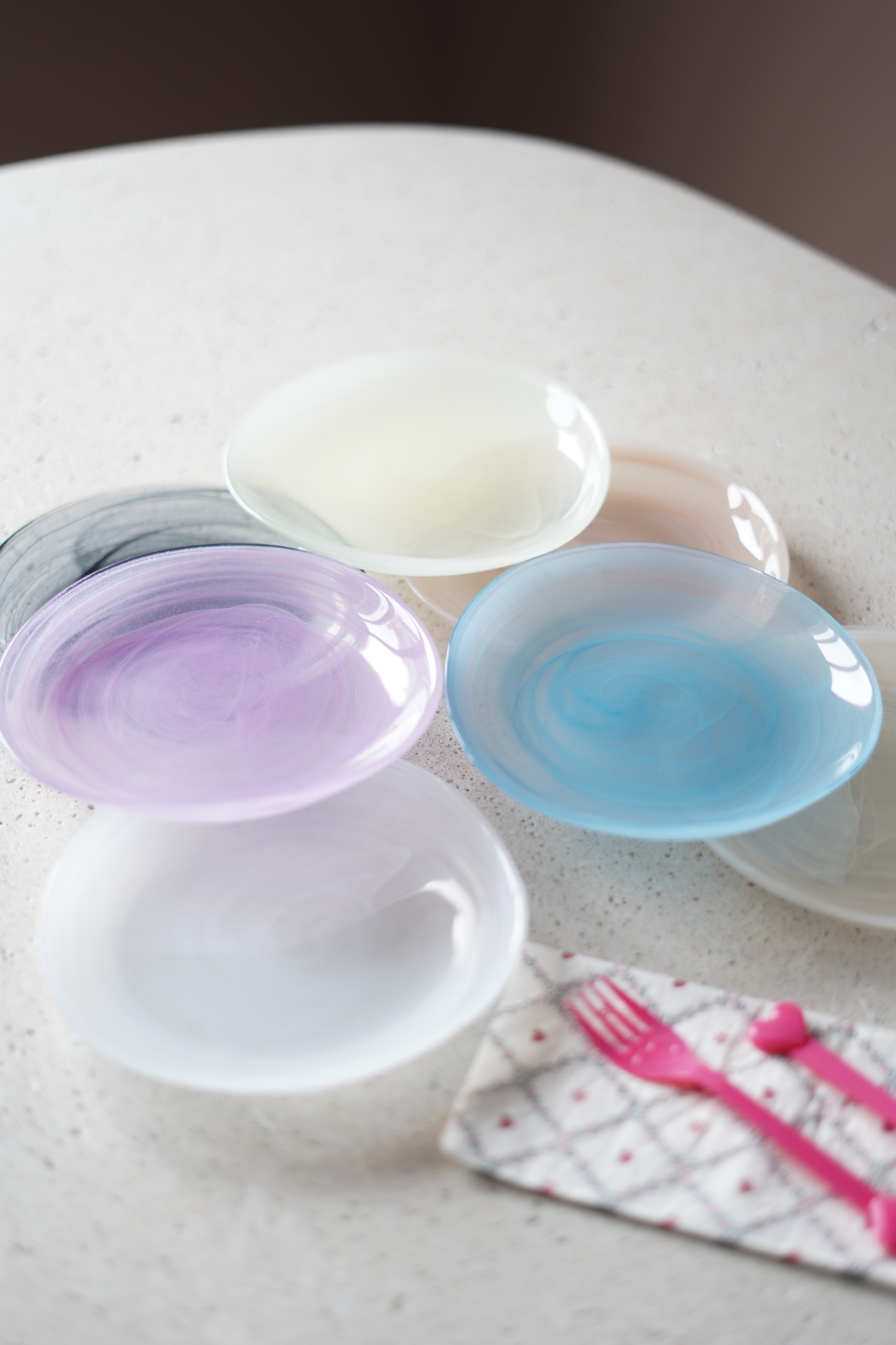 karışık renk kenarı kıvrık mini tatlı tabağı 6 adet