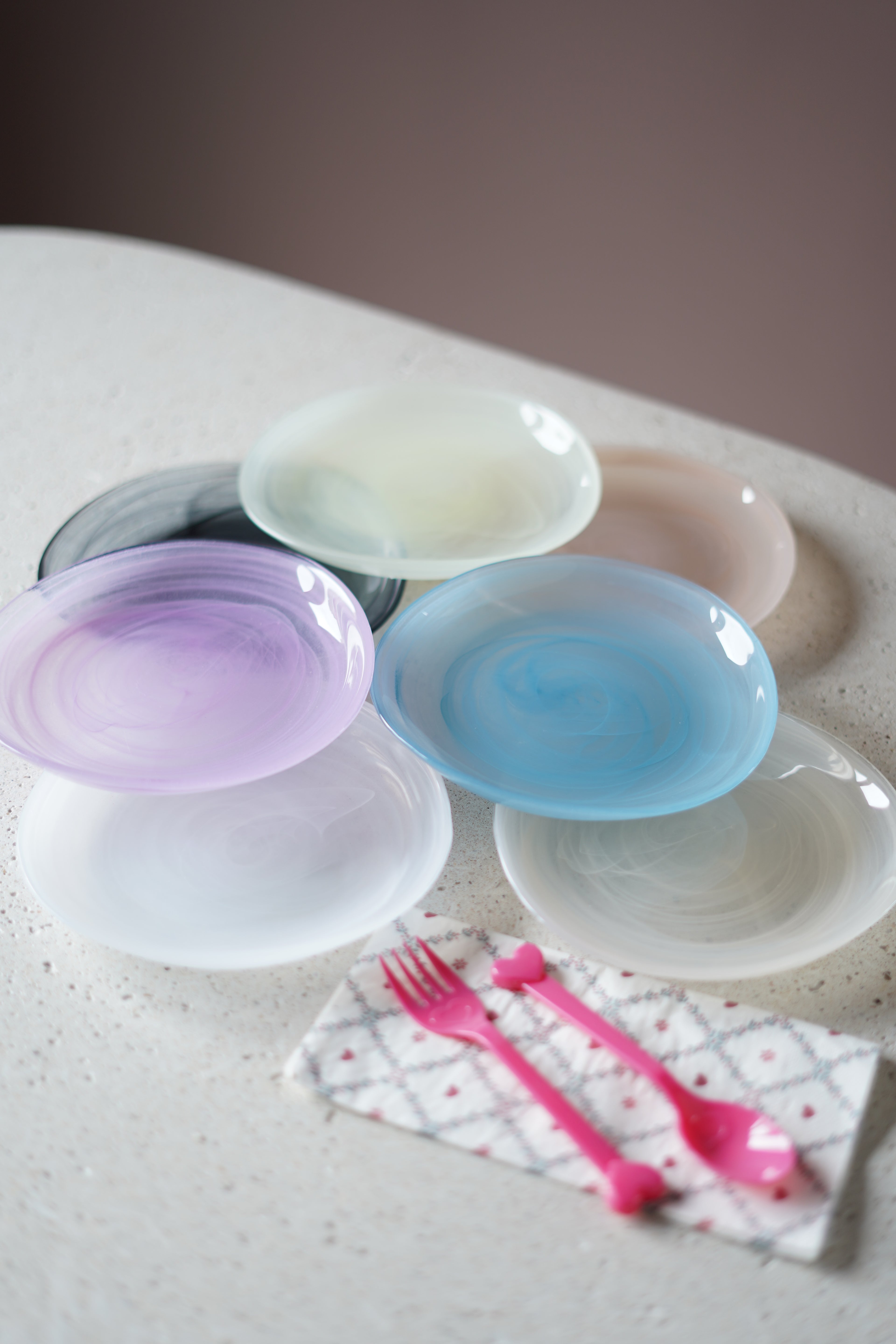 karışık renk kenarı kıvrık mini tatlı tabağı 6 adet