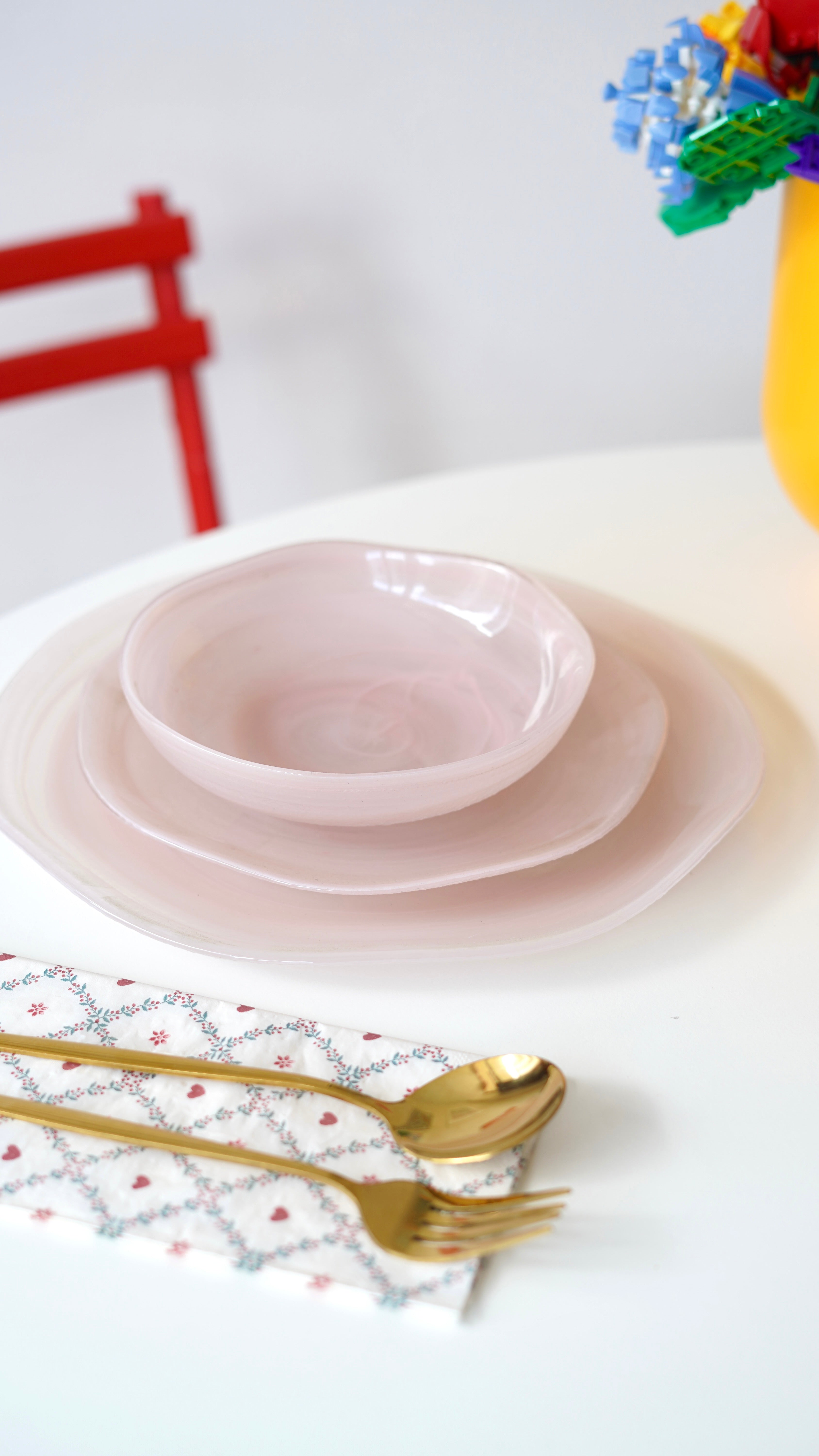 pembe yemek takımı 6 kişilik 18 parça