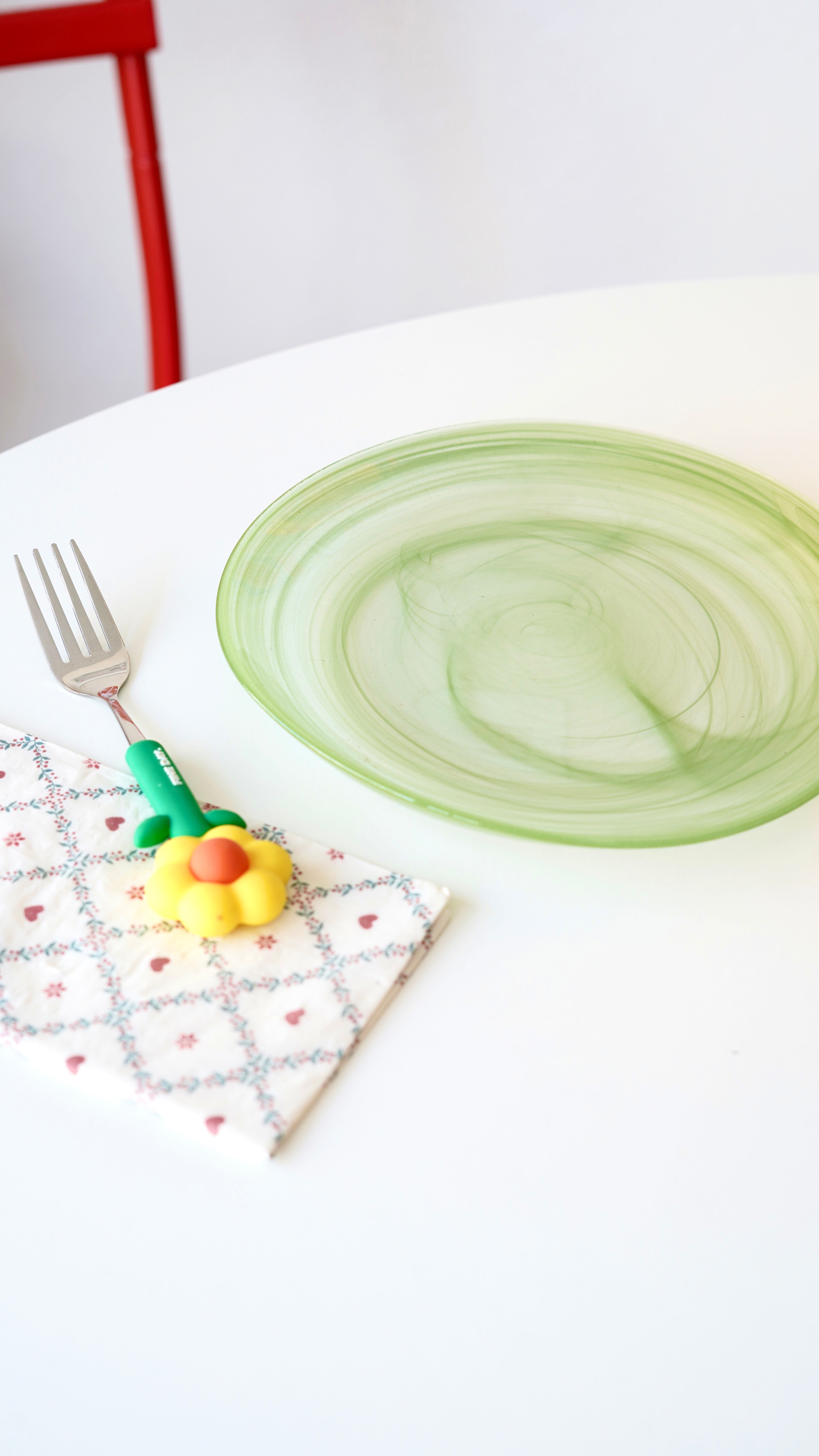 yeşil kenarı kıvrık pasta tabağı 4 kişilik