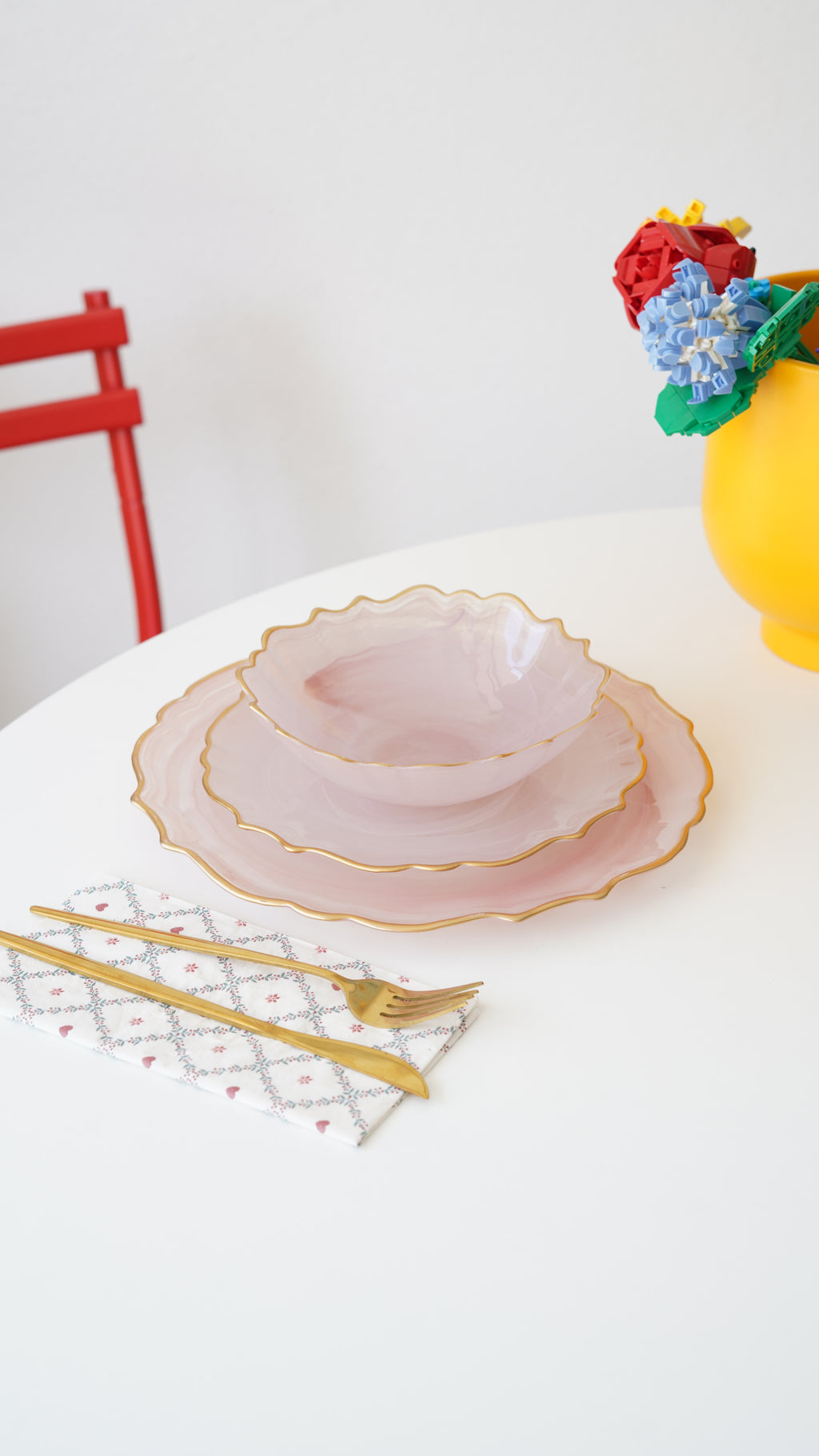 pembe yemek takımı 2 kişilik 6 parça