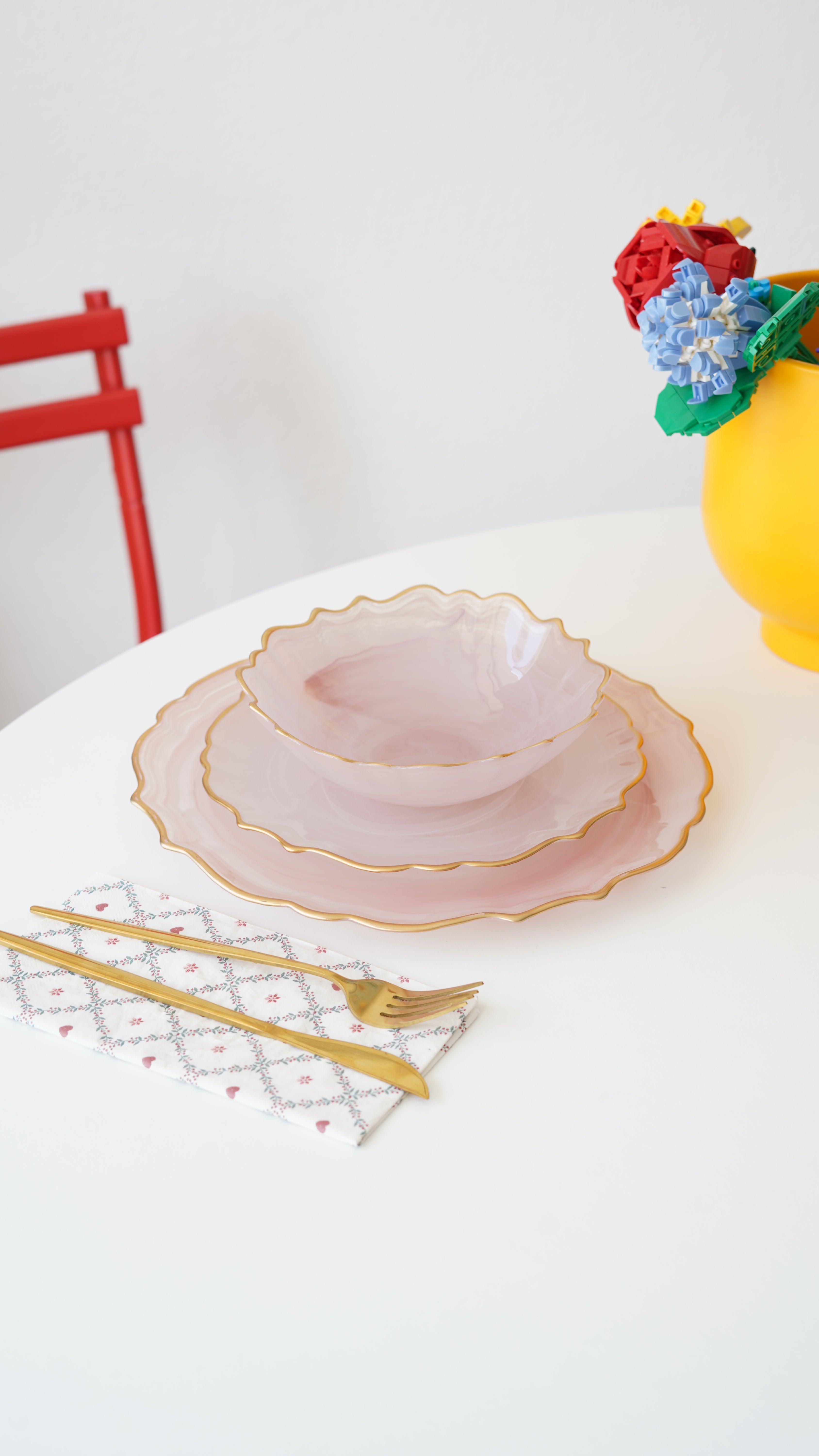 pembe yemek takımı 2 kişilik 6 parça