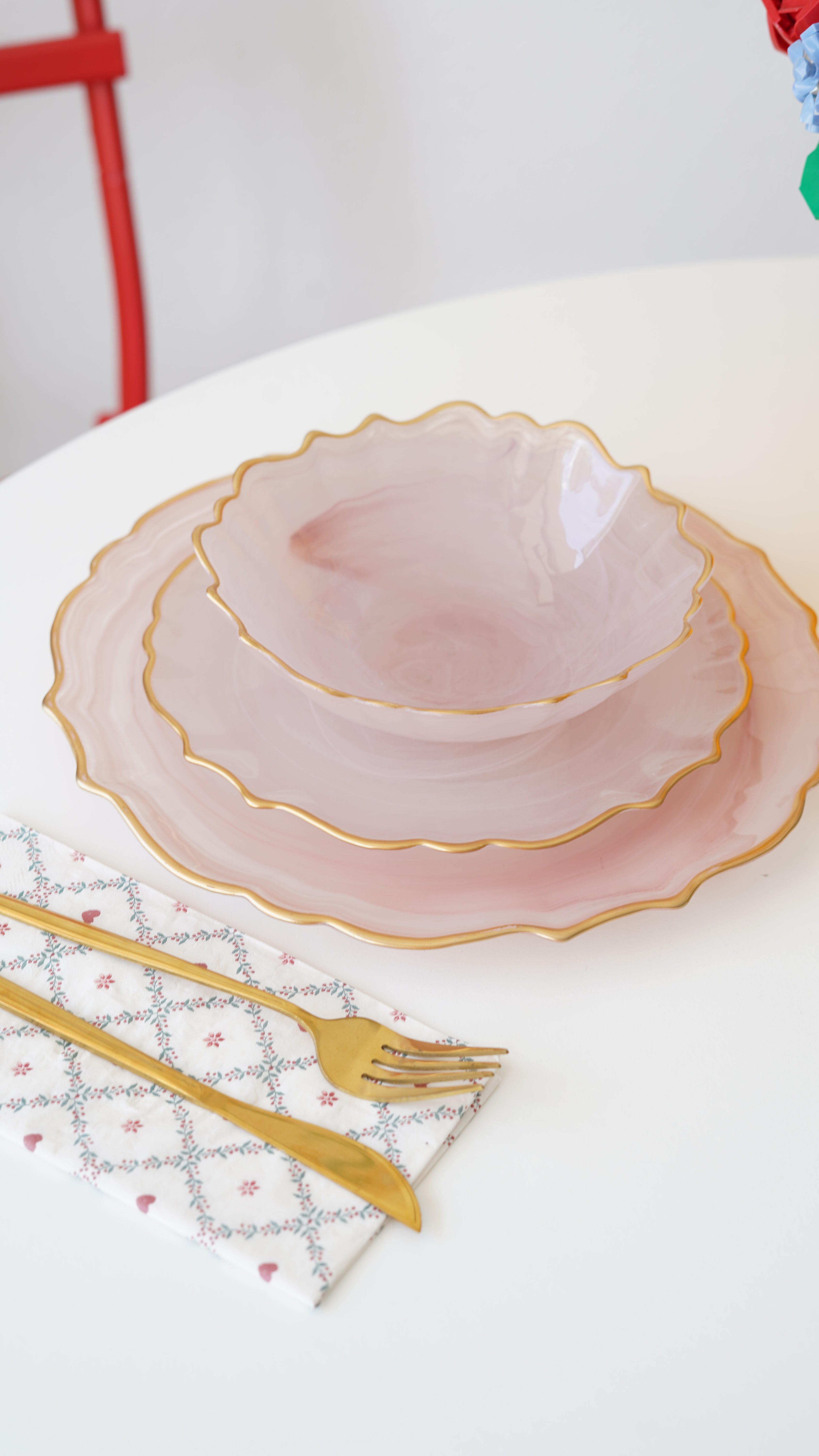 pembe yemek takımı 2 kişilik 6 parça
