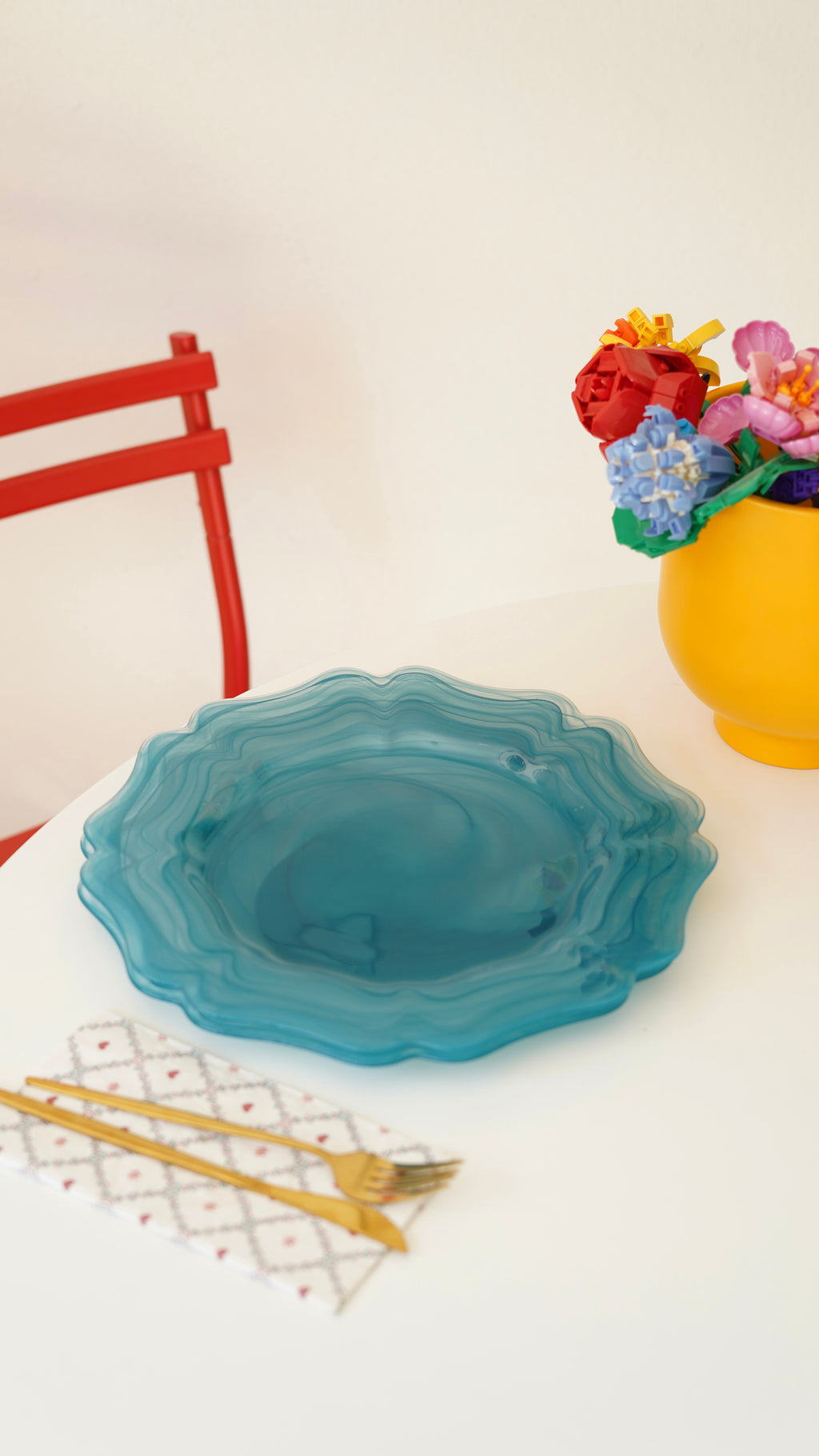 turkuaz çiçek tabak 33 cm 6 kişilik