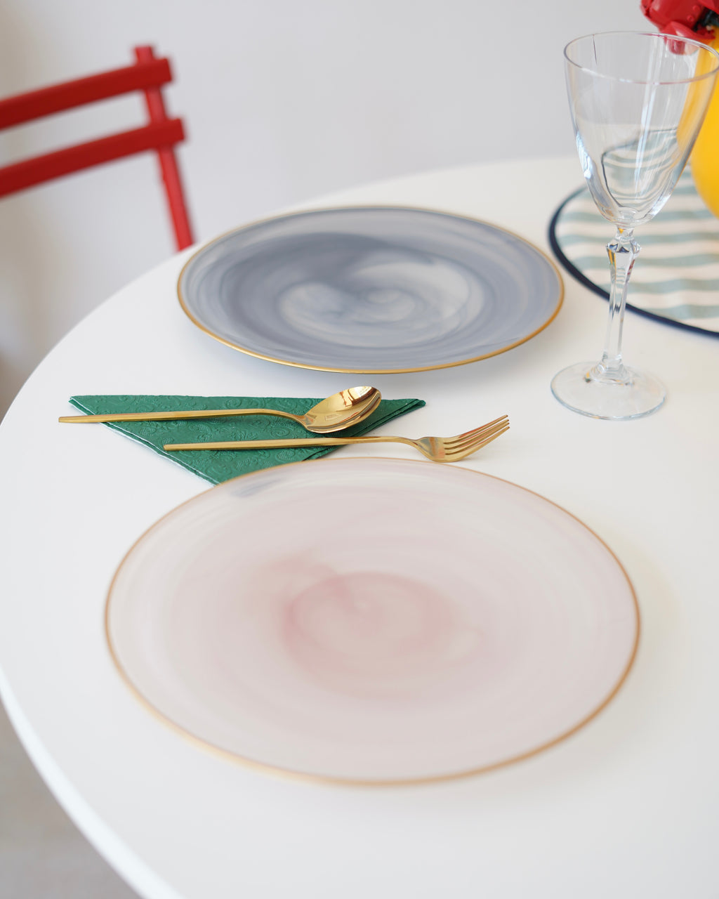 gold detaylı pembe gri 2li 28cm tabak