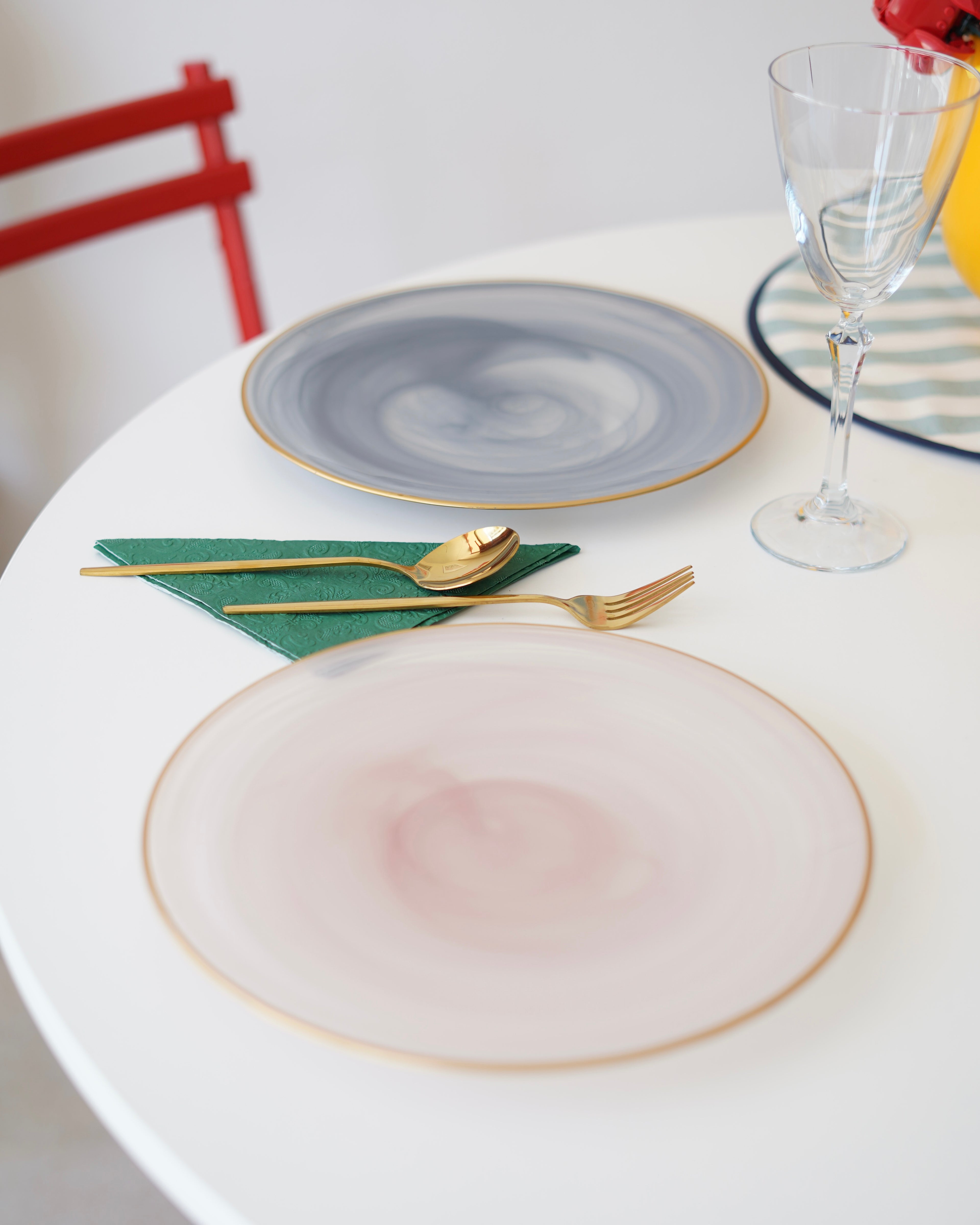 gold detaylı pembe gri 2li 28cm tabak