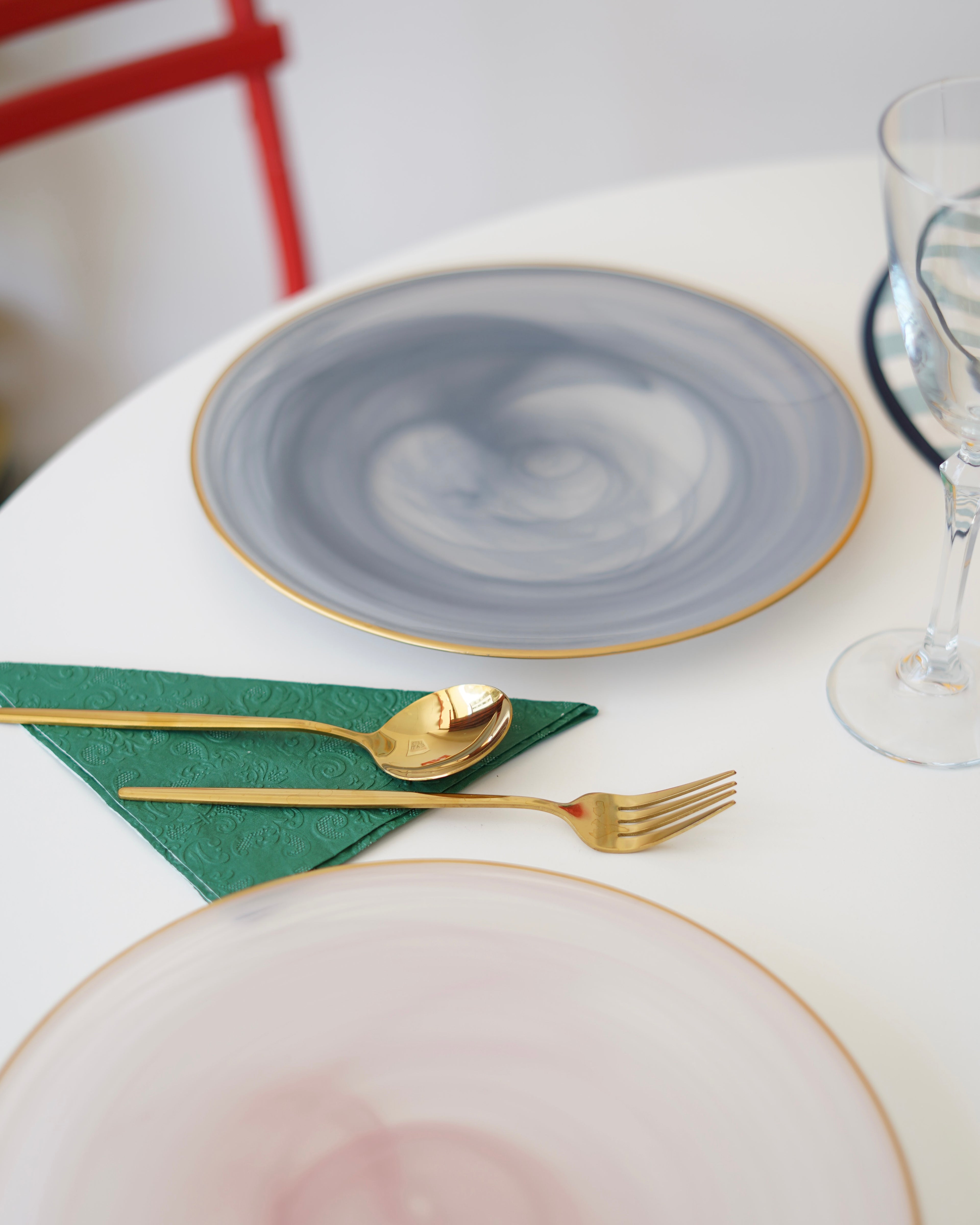 gold detaylı pembe gri 2li 28cm tabak