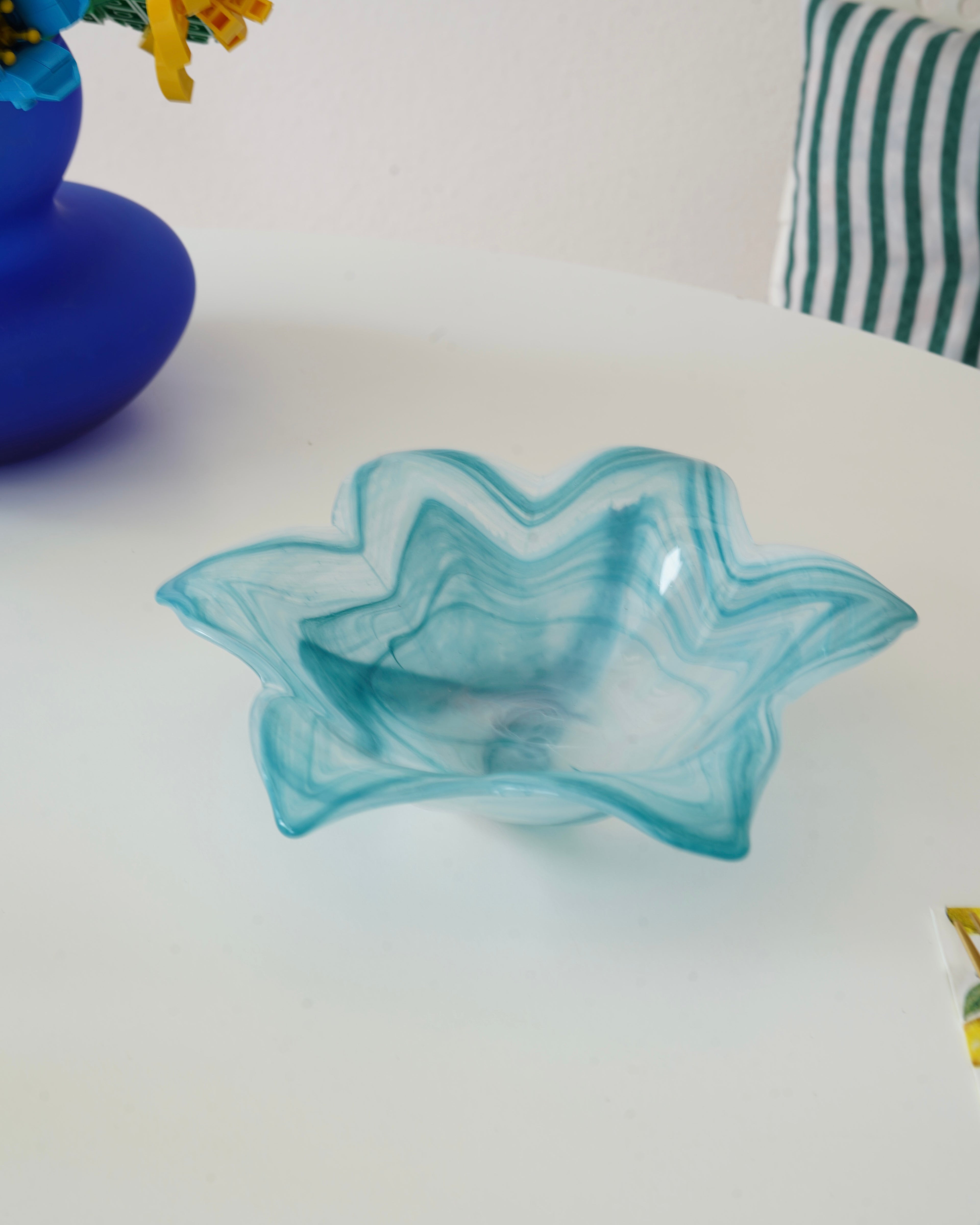 Mavi büyük boy çiçek kase 2li set