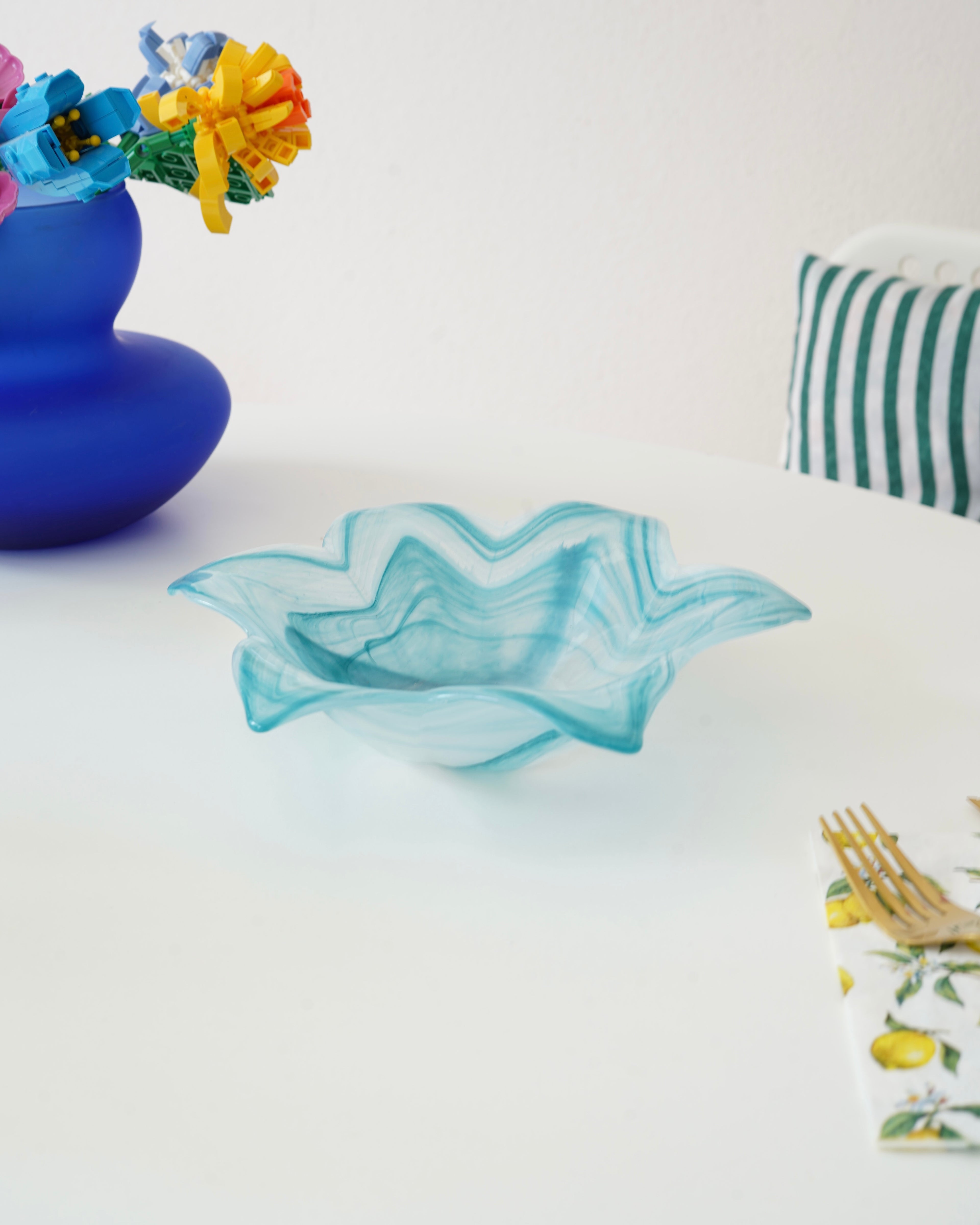 Mavi büyük boy çiçek kase 2li set