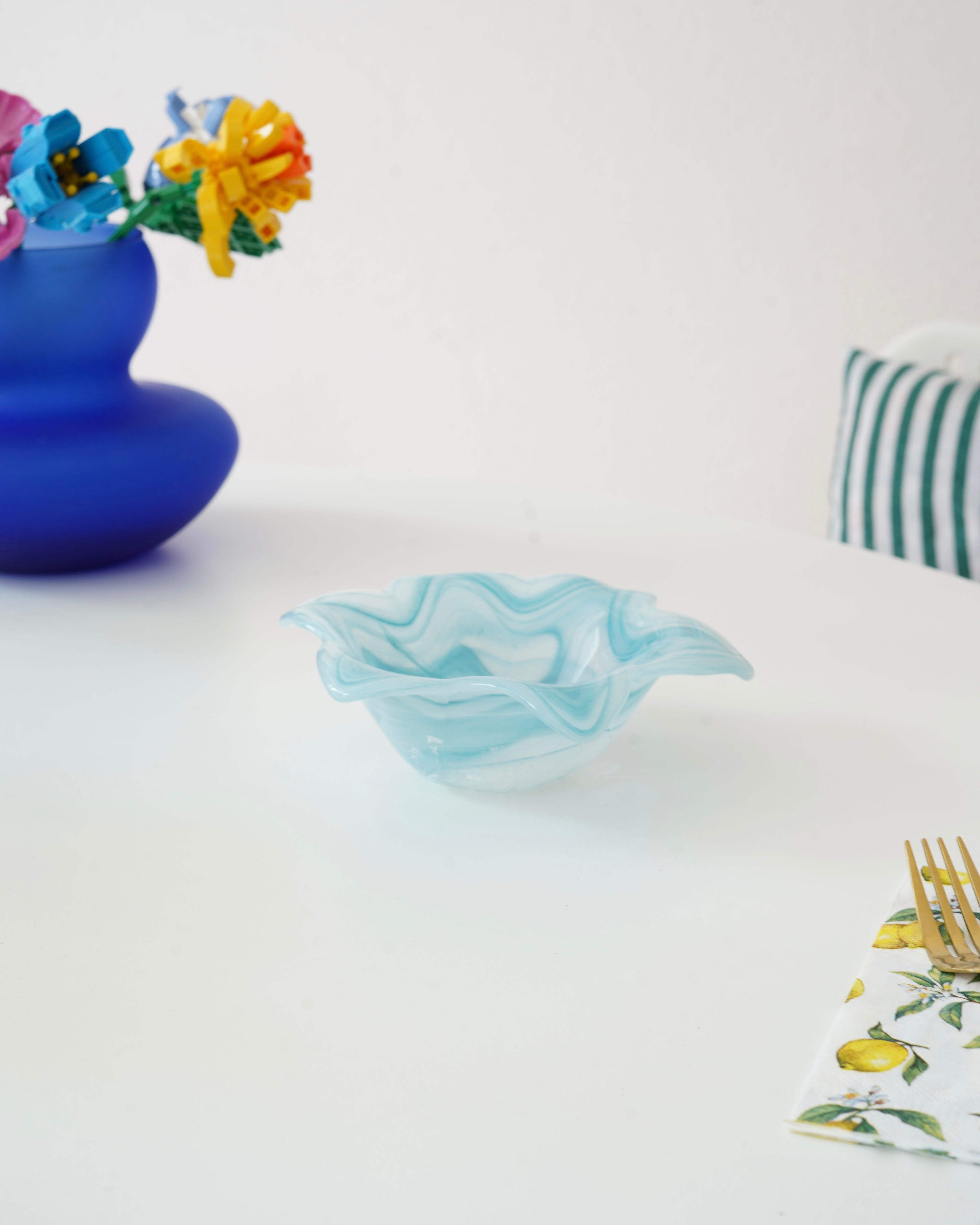 mavi küçük boy çiçek kase 2li set