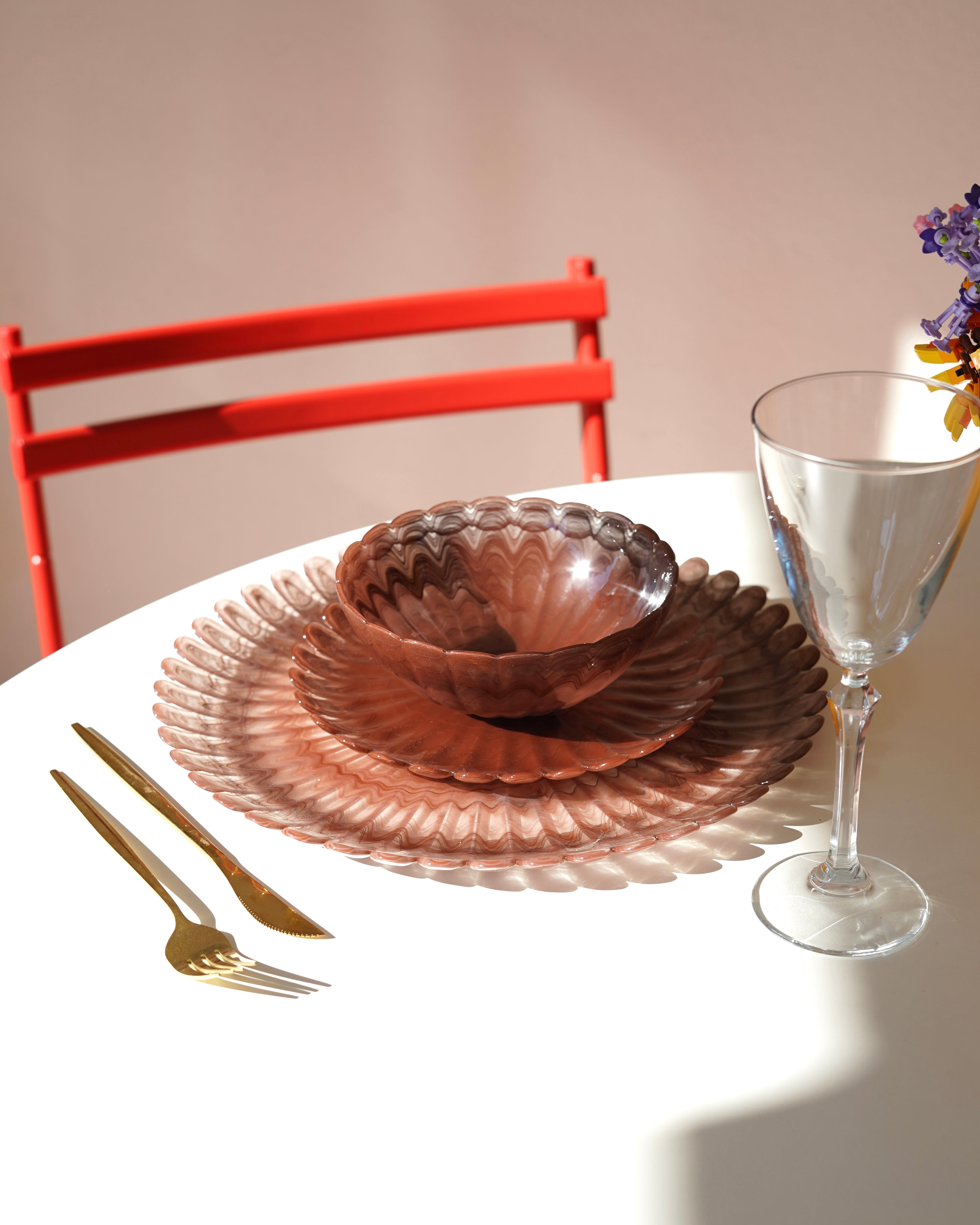 kahverengi tırtıklı 6 kişilik takım 18 parça