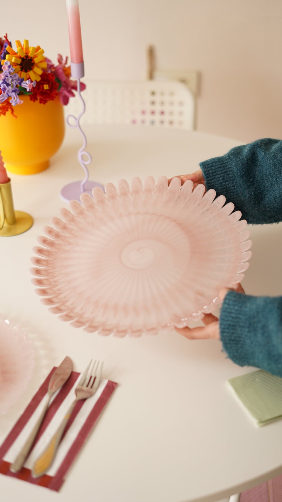 pembe papatya servis tabağı 6 kişilik