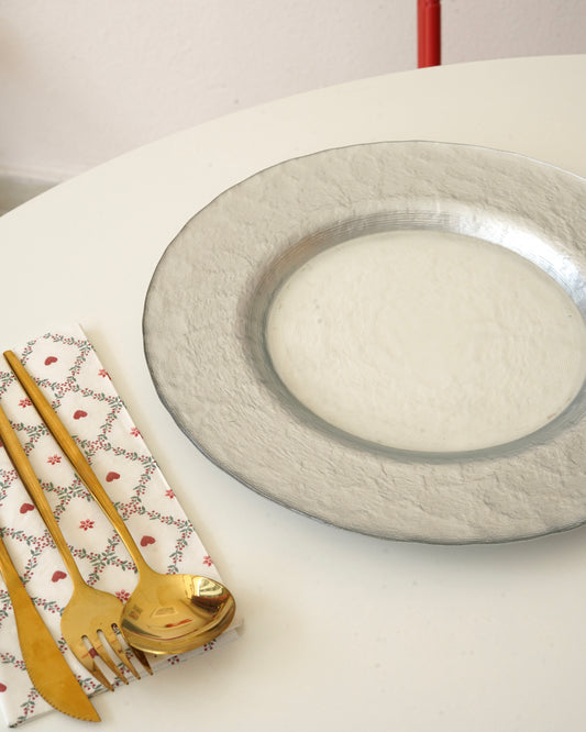 gri detaylı ortası şeffaf 28 cm tabak 5 kişilik