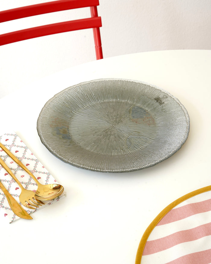yeşil gri çizgili 28 cm tabak 5 kişilik