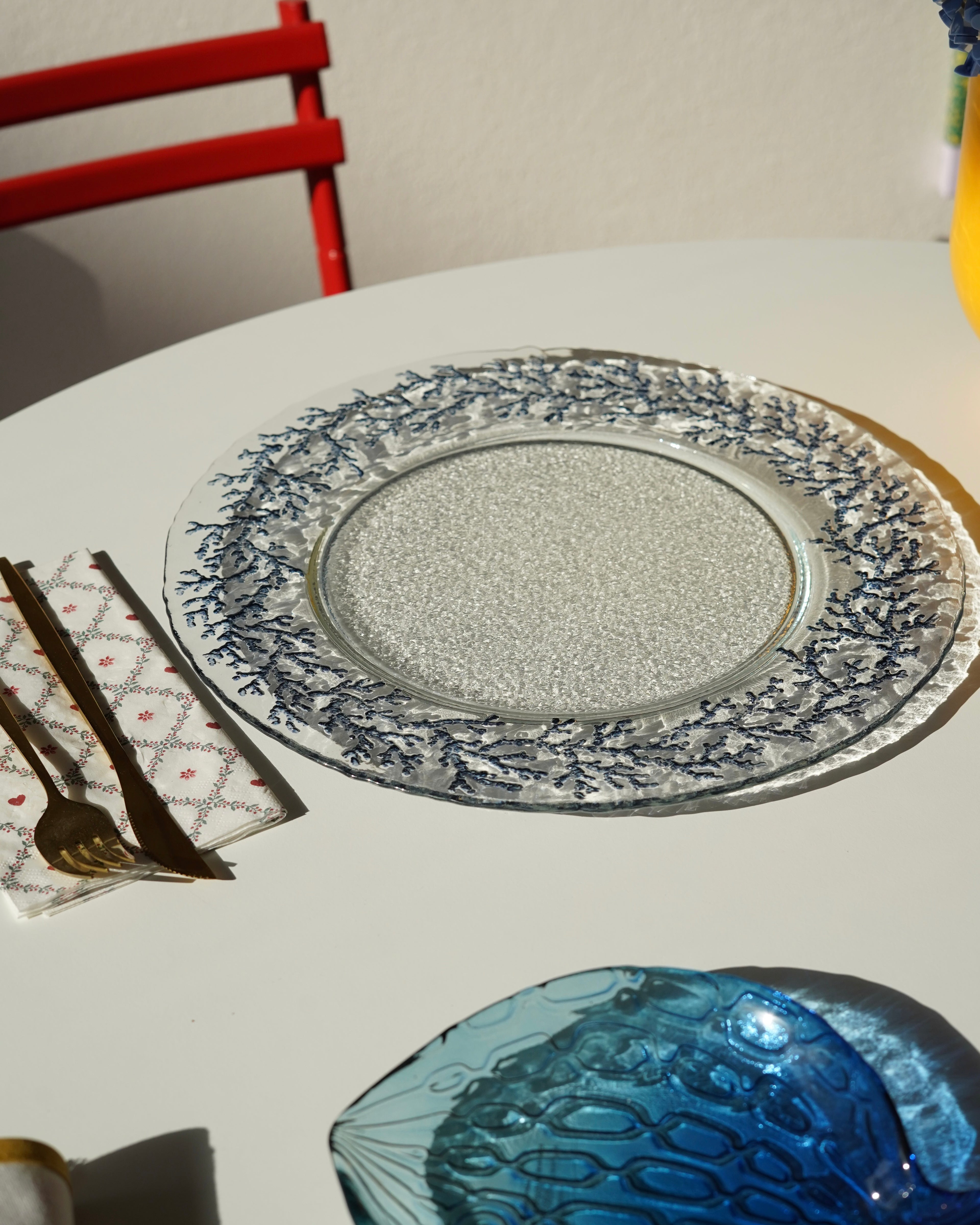 mavi yosun detaylı 33 cm tabak 7 kişilik