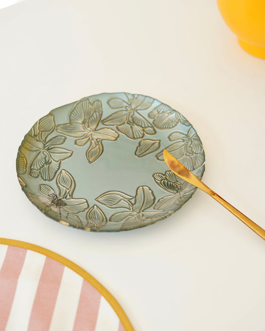 yeşil çiçek detaylı pasta tabağı 6 kişilik