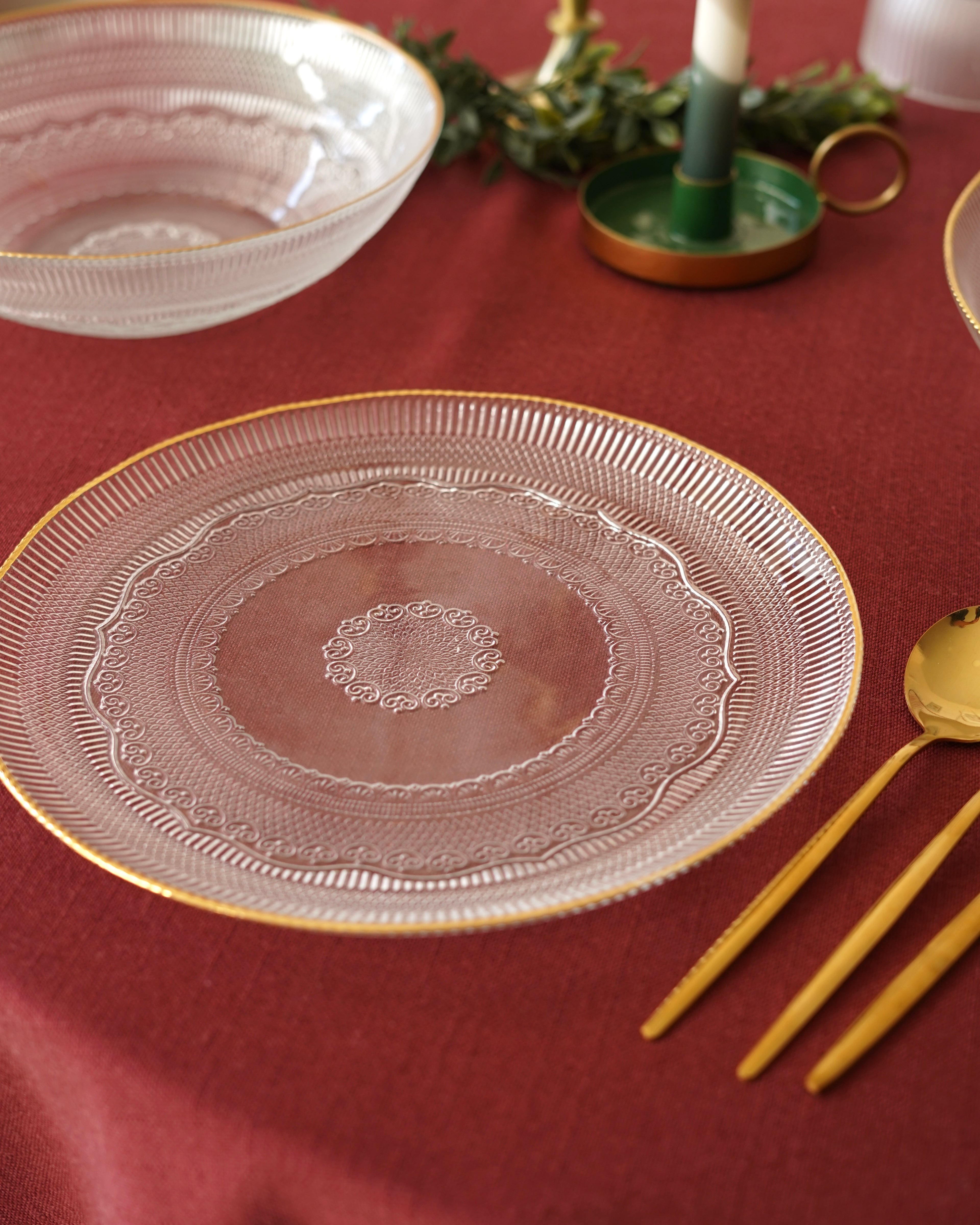 Desenli Şeffaf gold detaylı Servis tabağı  6lı set