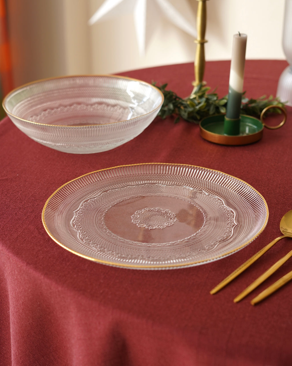 Desenli Şeffaf gold detaylı Servis tabağı  6lı set
