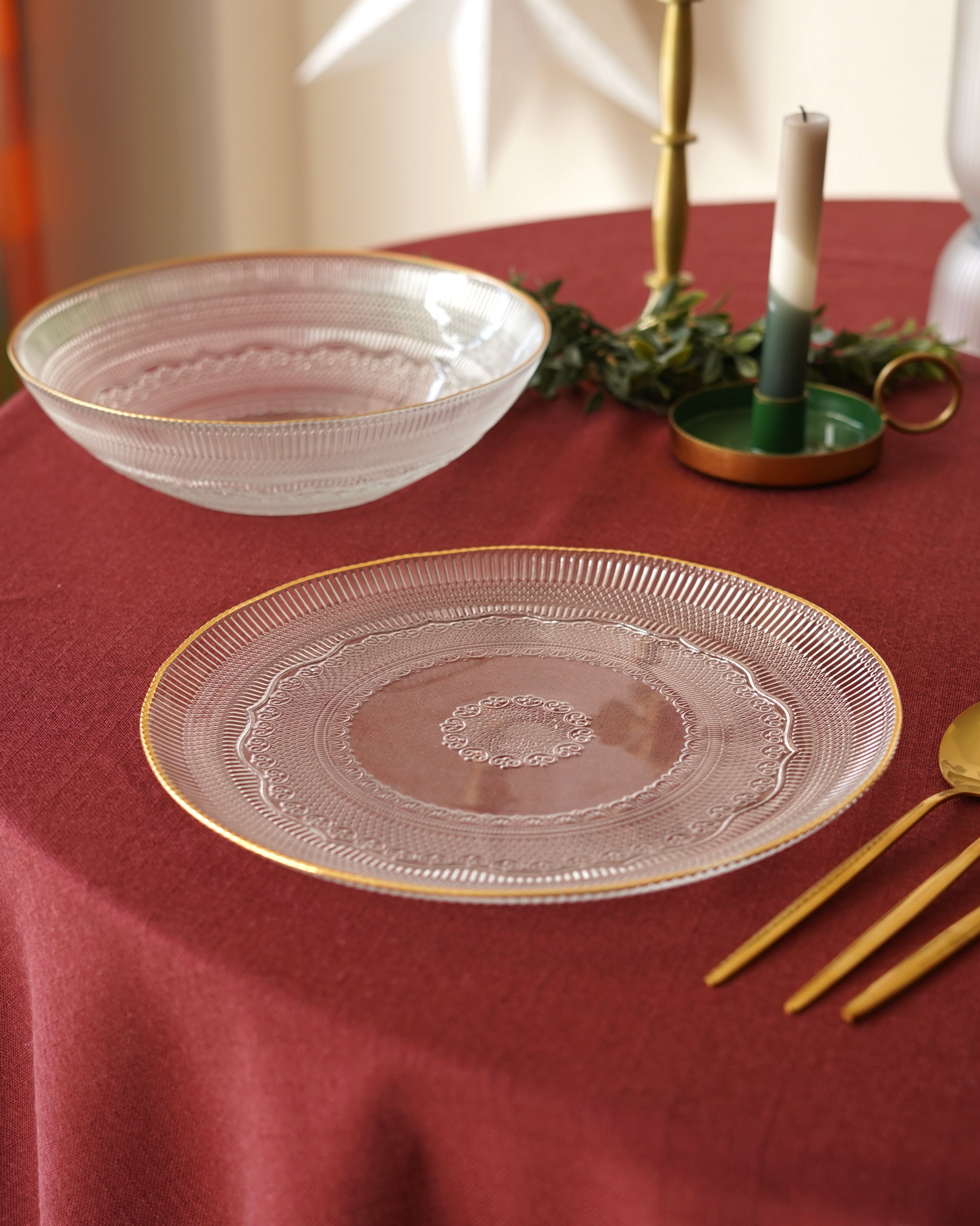 Desenli Şeffaf gold detaylı Servis tabağı  6lı set