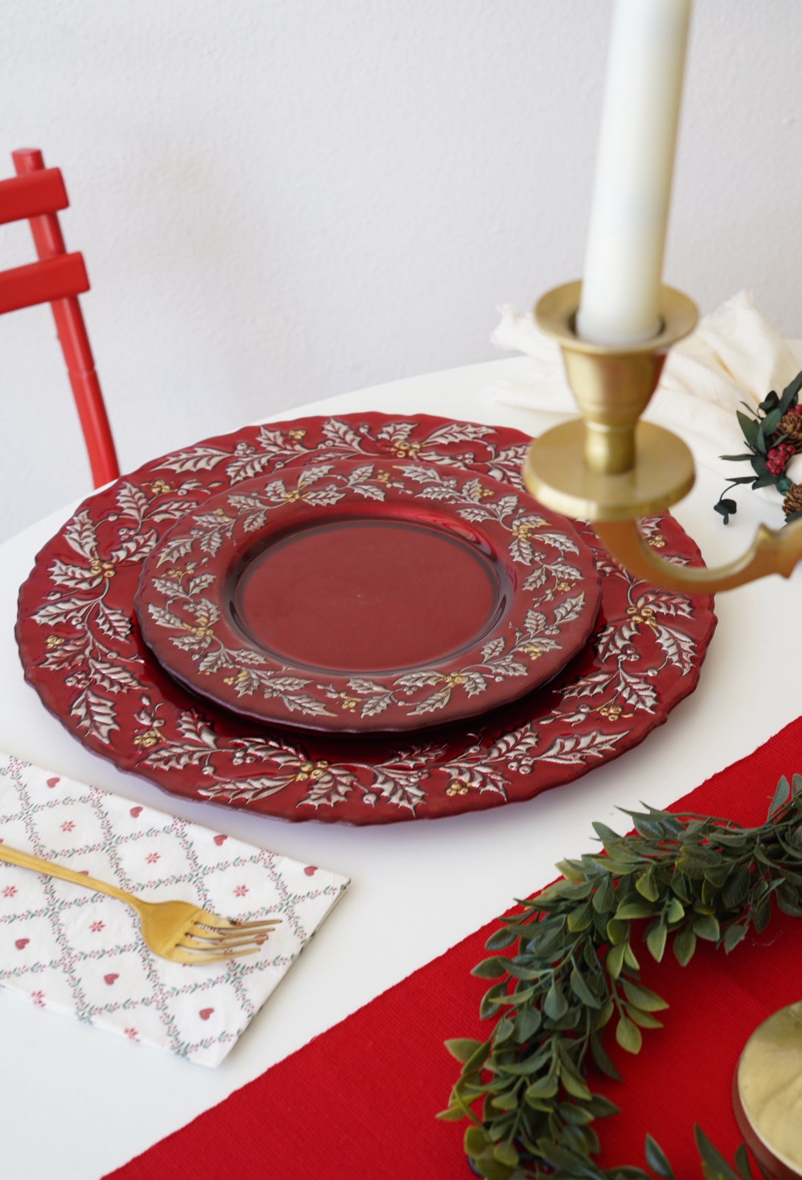 kırmızı yılbaşı desenli 6 kişilik takım 12 parça