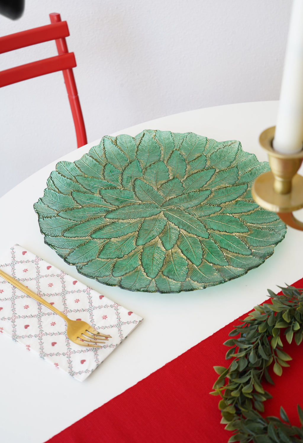 yeşil tırtıklı çiçek tabak 4 adet ve meyvelik