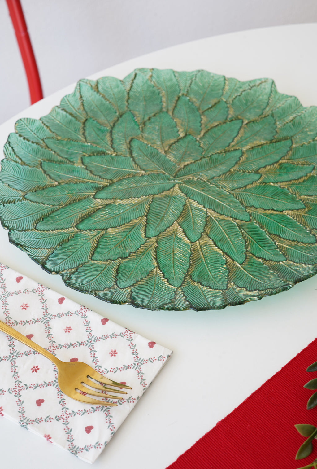 yeşil tırtıklı çiçek tabak 4 adet ve meyvelik