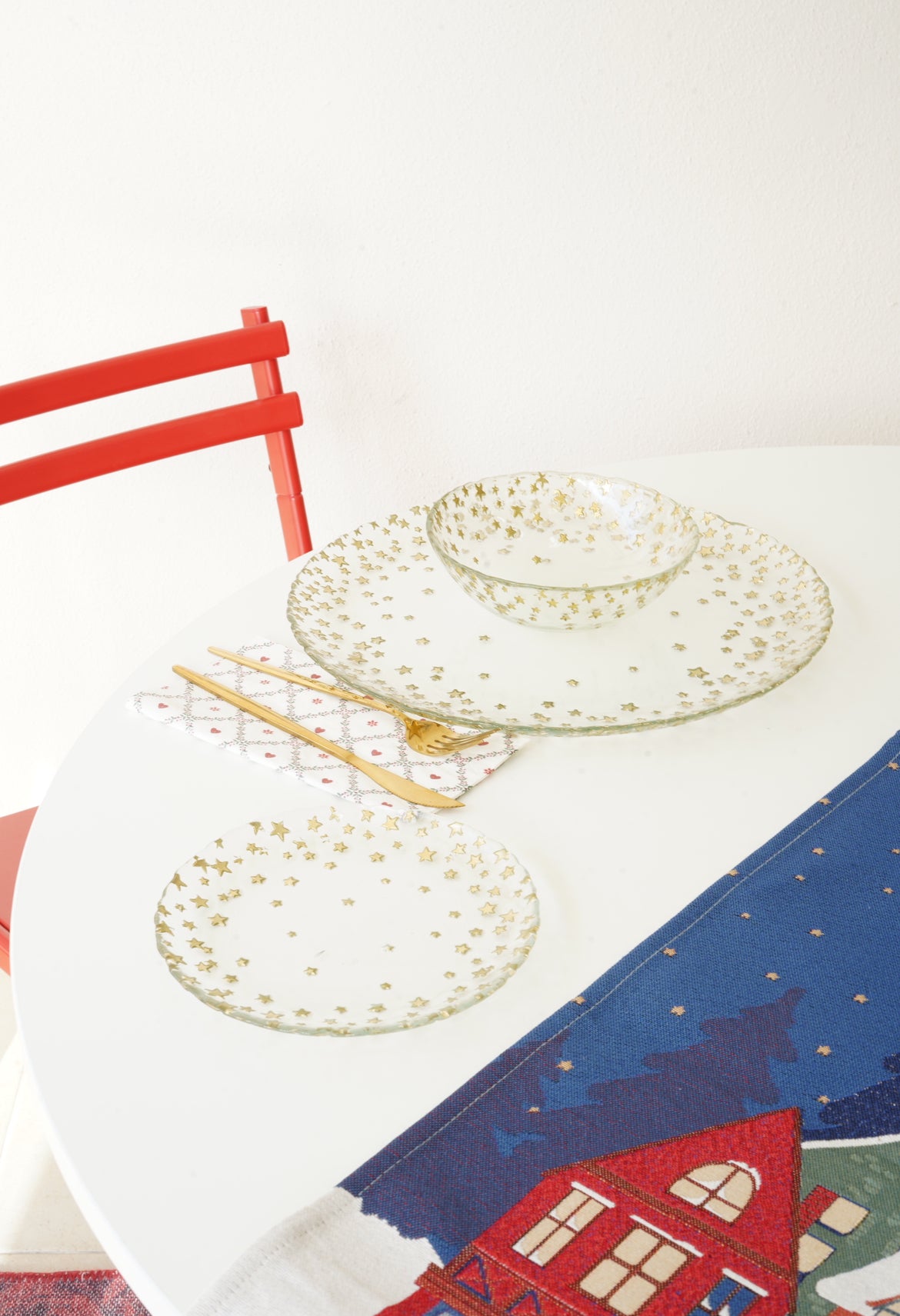 şeffaf yıldız detaylı yemek takımı 6 kişilik 18 parça