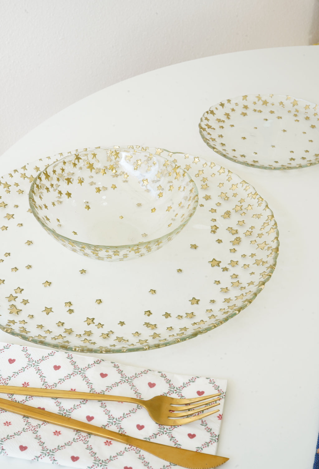 şeffaf yıldız detaylı yemek takımı 6 kişilik 18 parça