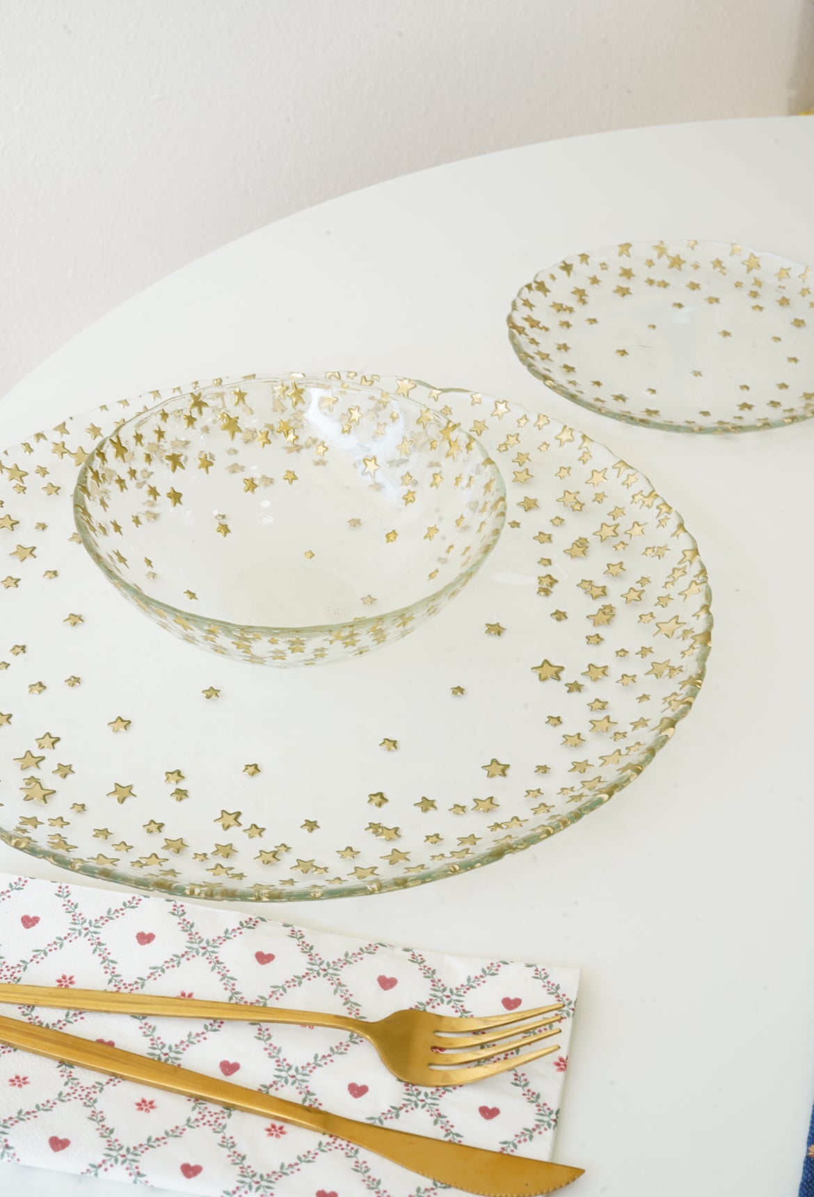 şeffaf yıldız detaylı yemek takımı 6 kişilik 18 parça