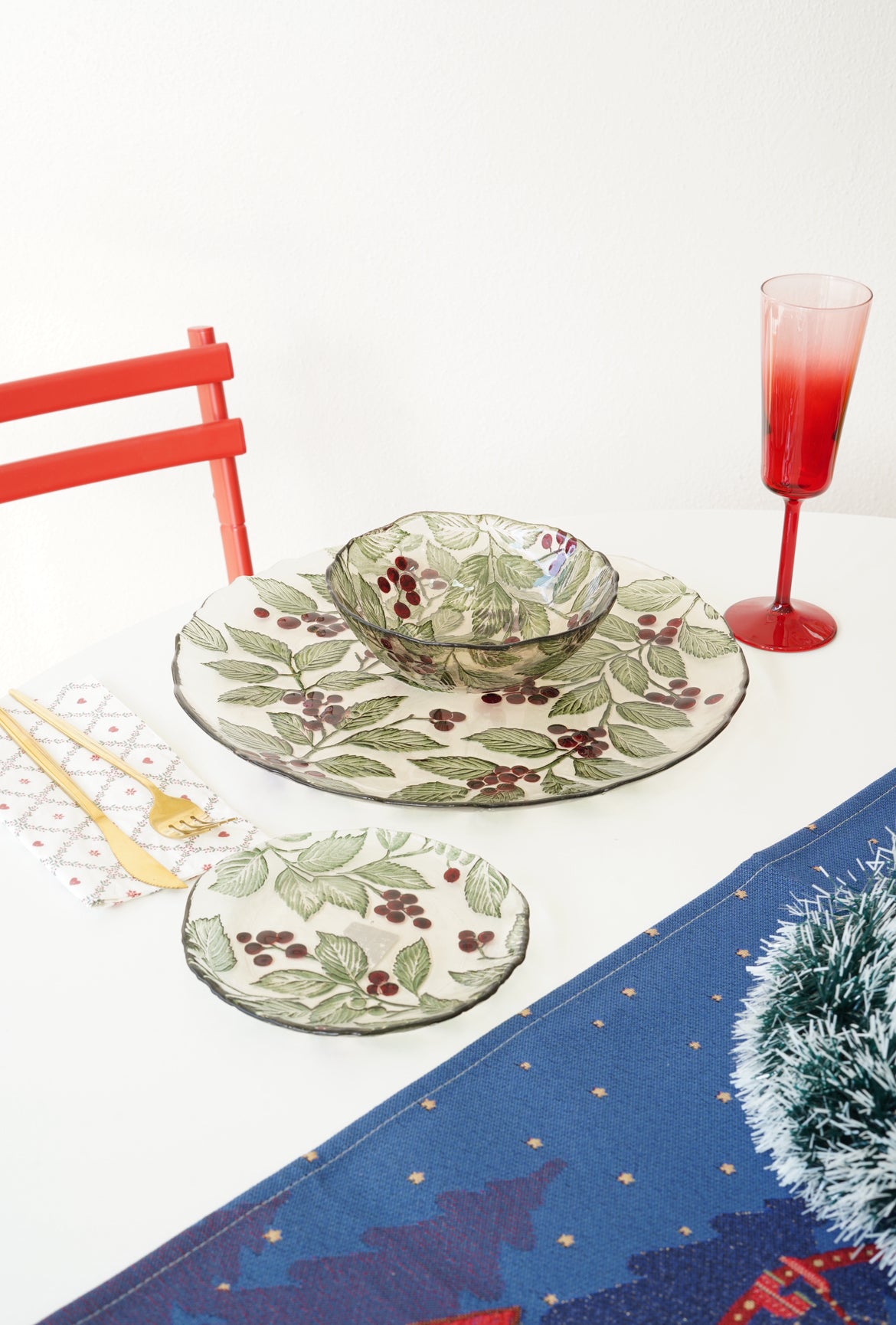 kirazlı ve yapraklı yemek takımı 6 kişilik 18 parça