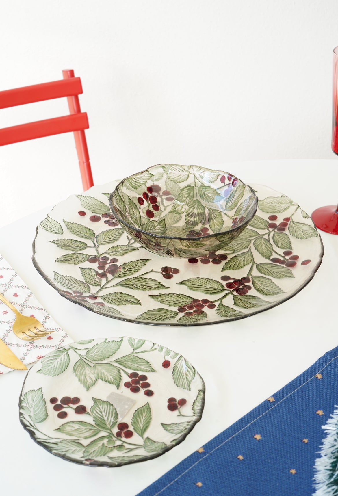 kirazlı ve yapraklı yemek takımı 6 kişilik 18 parça