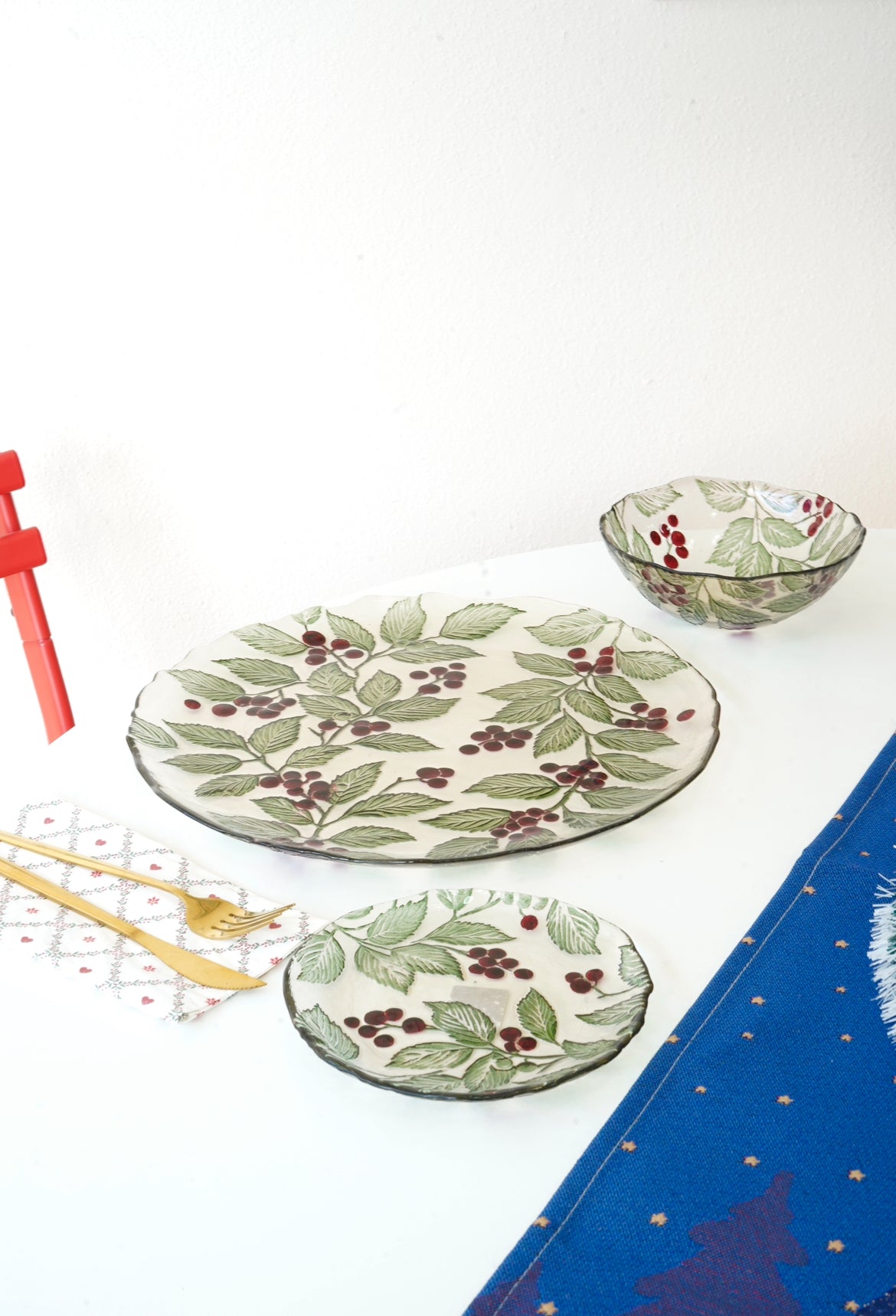 kirazlı ve yapraklı yemek takımı 6 kişilik 18 parça