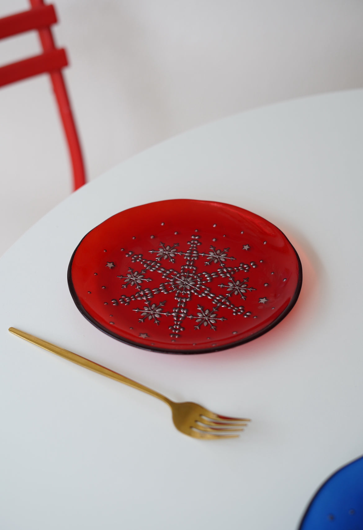 kar desenli şeffaf kırmızı pasta tabağı 6 adet