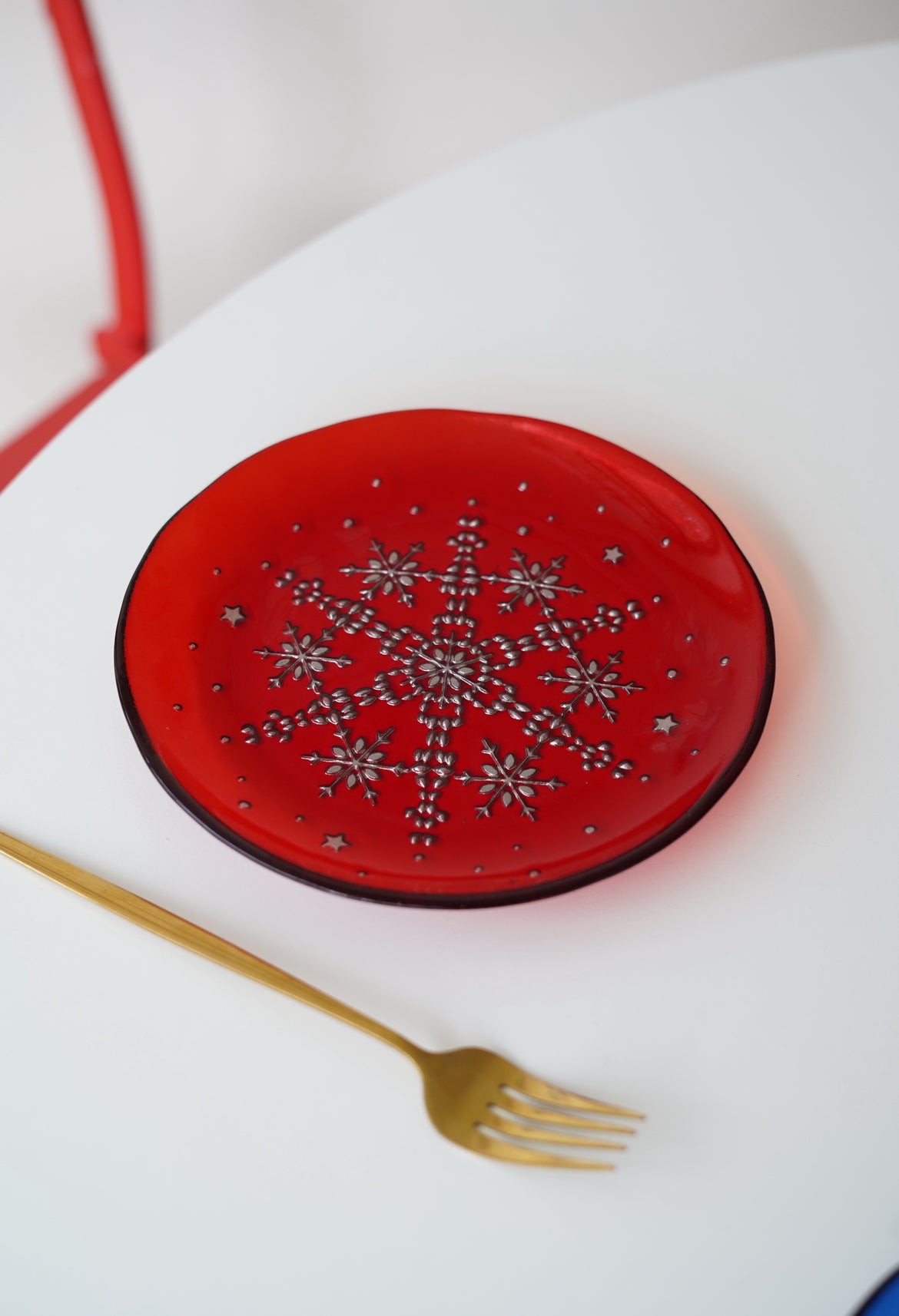 kar desenli şeffaf kırmızı pasta tabağı 6 adet