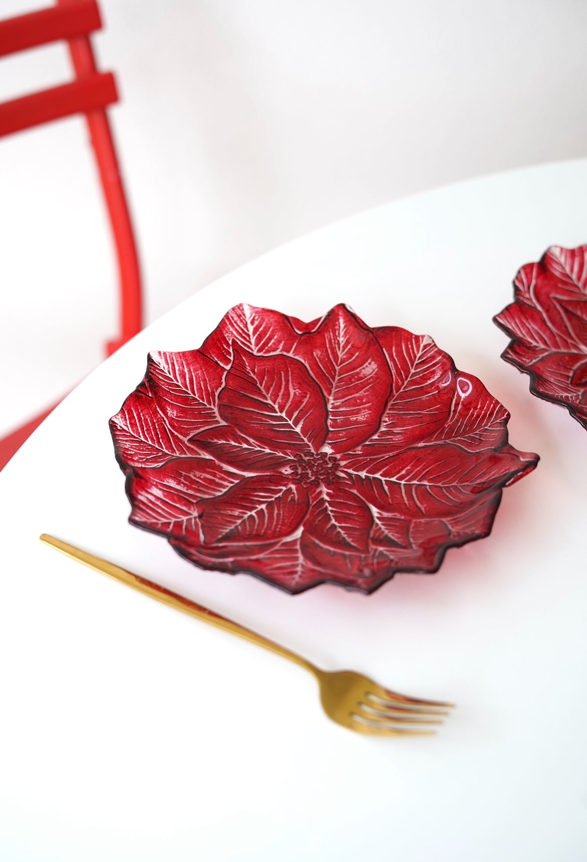 Şeffaf kırmızı Atatürk çiçeği pasta tabağı 6 adet