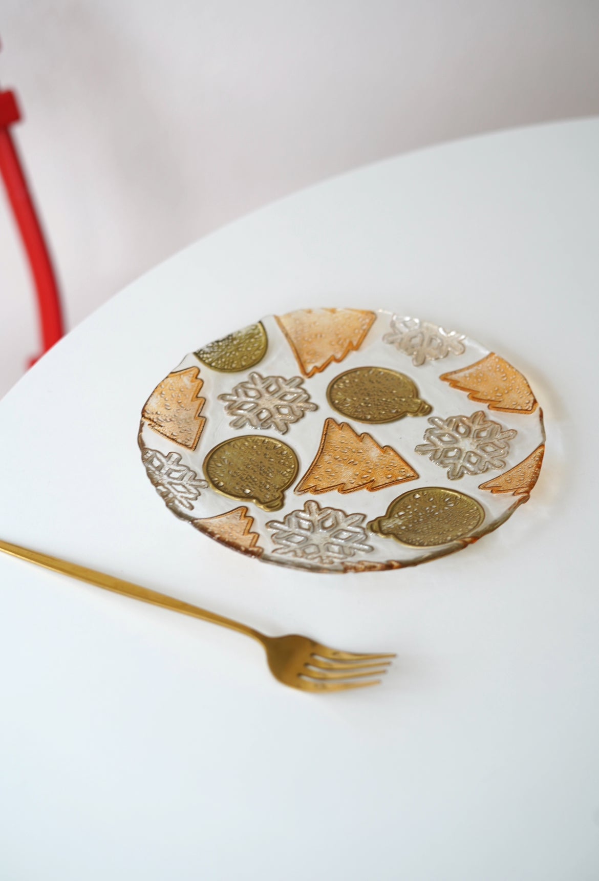 turuncu yılbaşı desenli 6 adet pasta tabağı