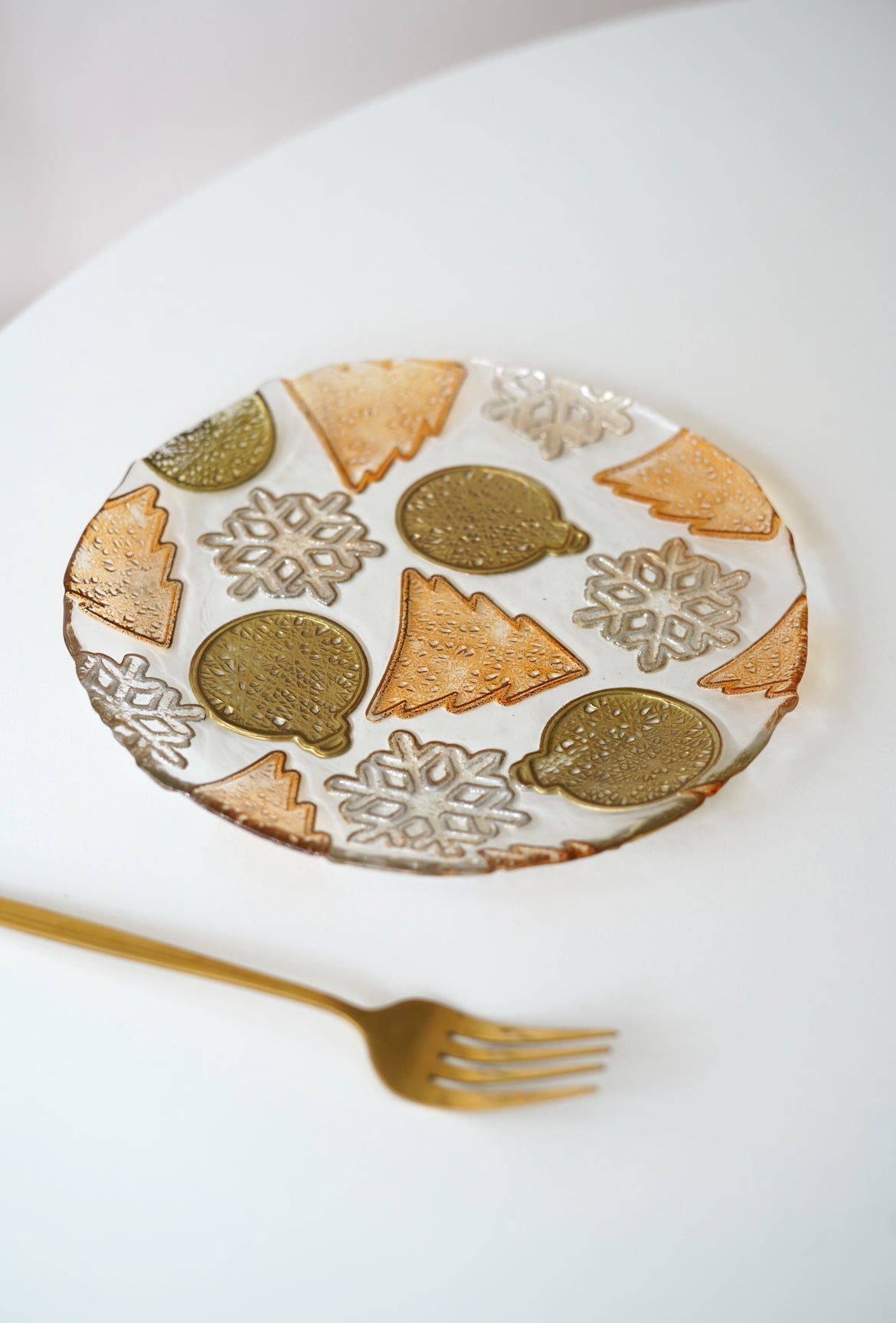 turuncu yılbaşı desenli 6 adet pasta tabağı