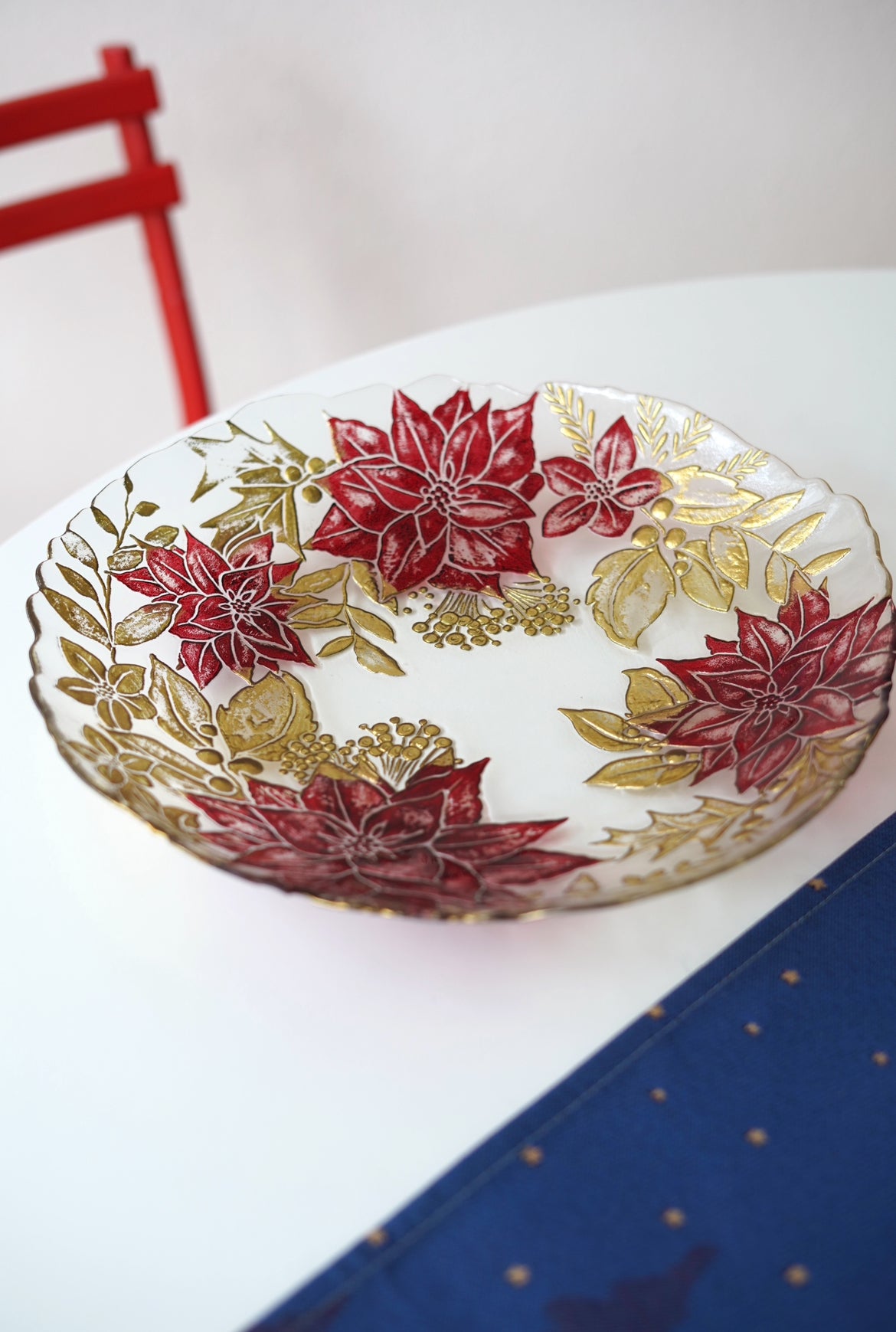 yılbaşı çiçeği desenli meyvelik 40 cm