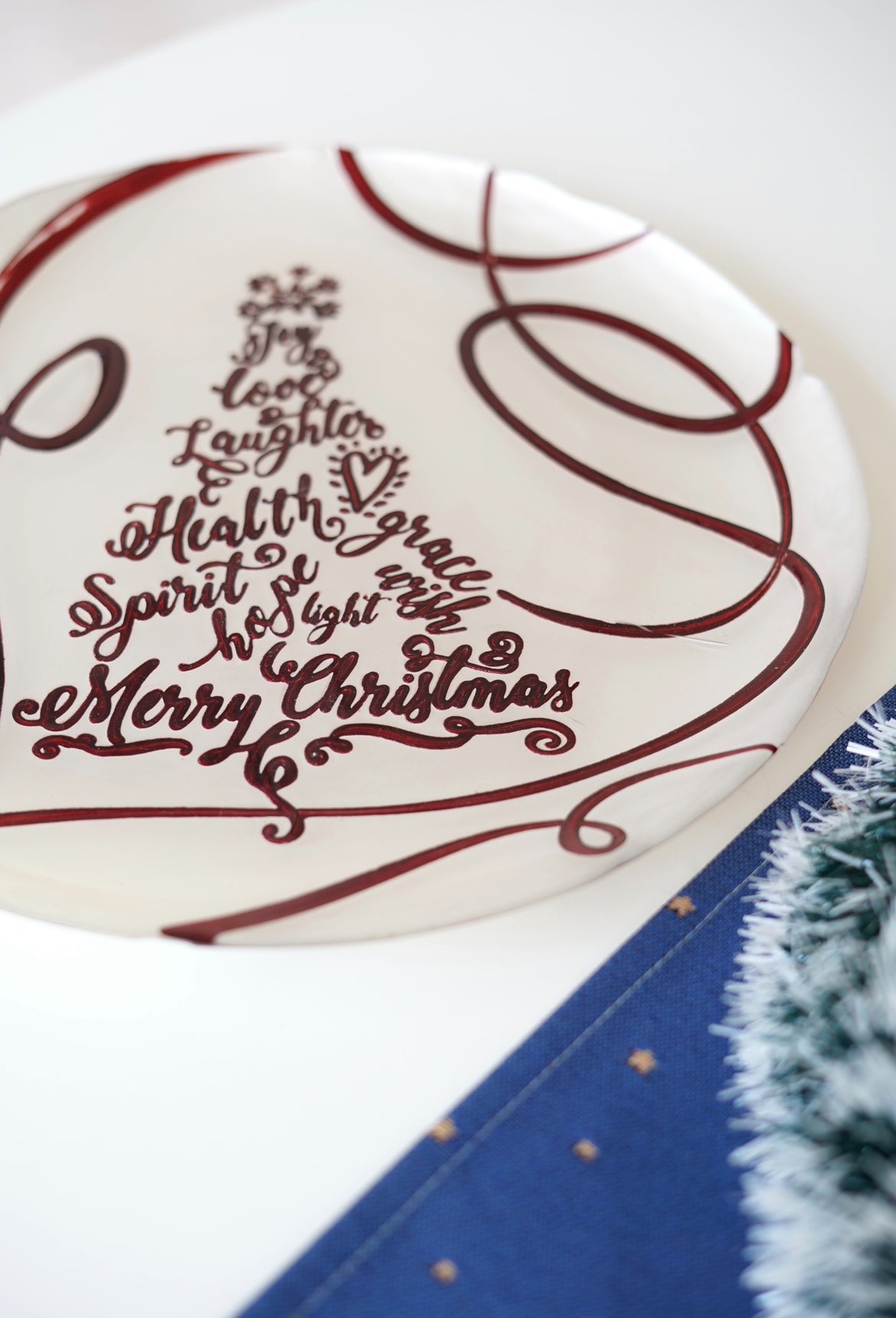 yılbaşı ağacı desenli sunum tabağı 33 cm