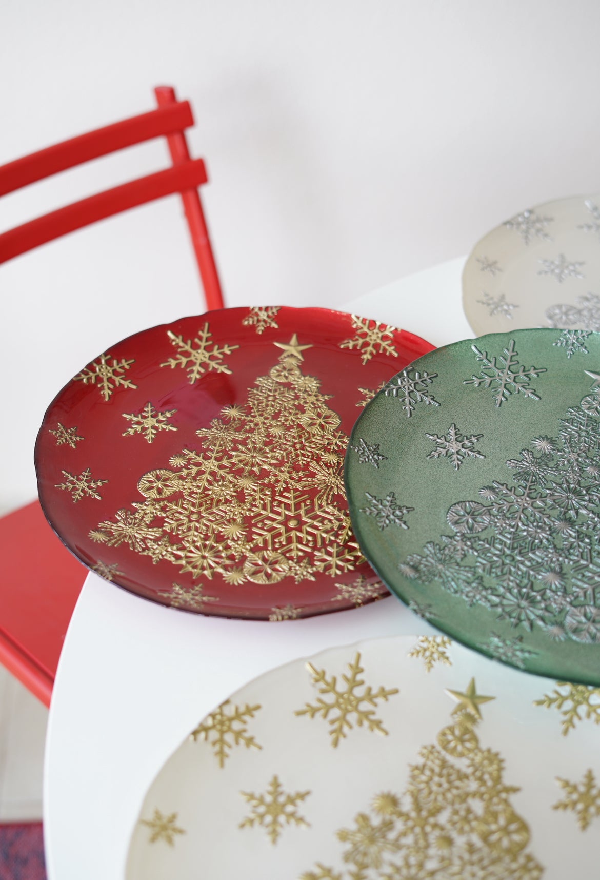 yılbaşı ağacı desenli 4 kişilik tabak